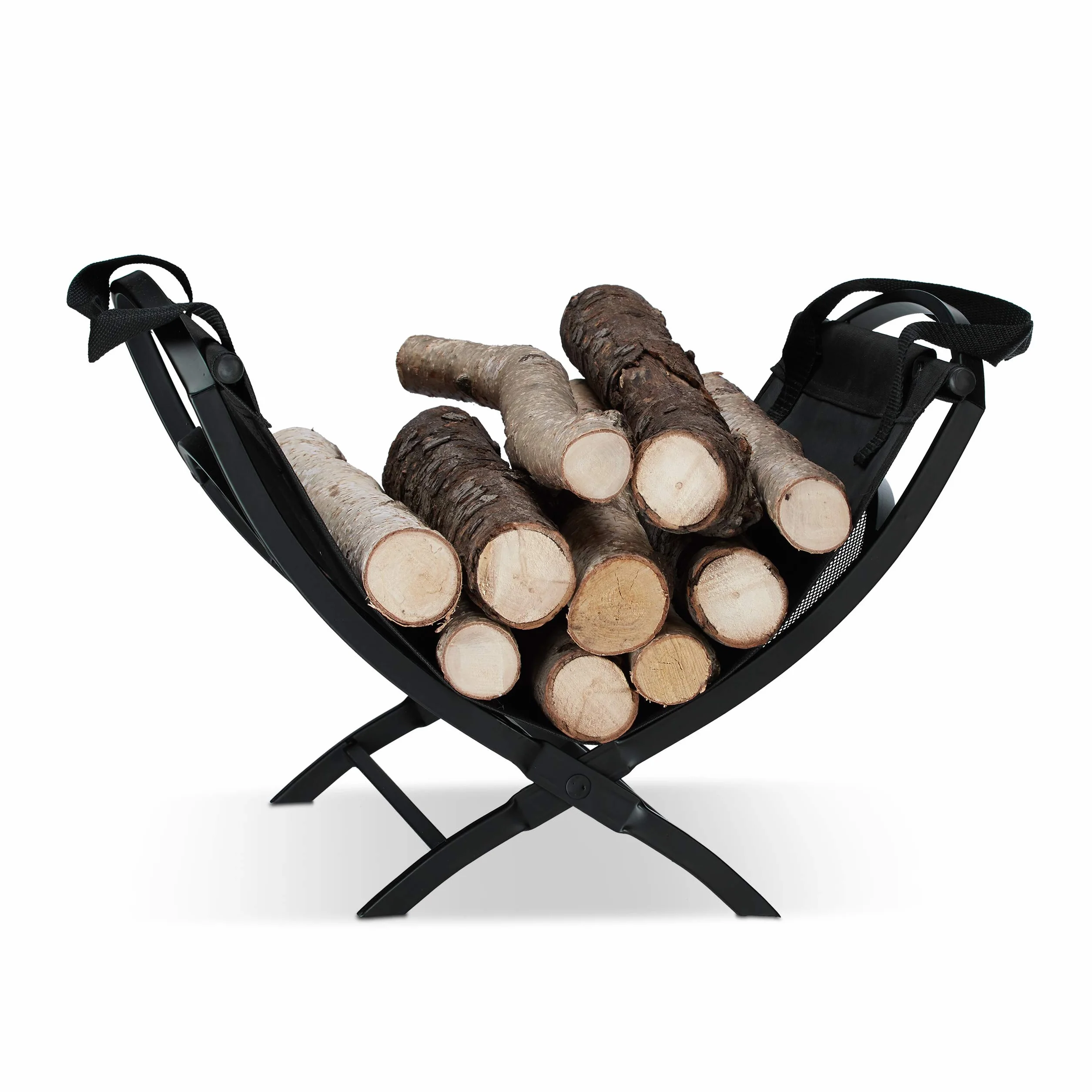 Relaxdays Cesta para Leña con Asas, Acero, Negro, 32 x 43.5 x 32 cm