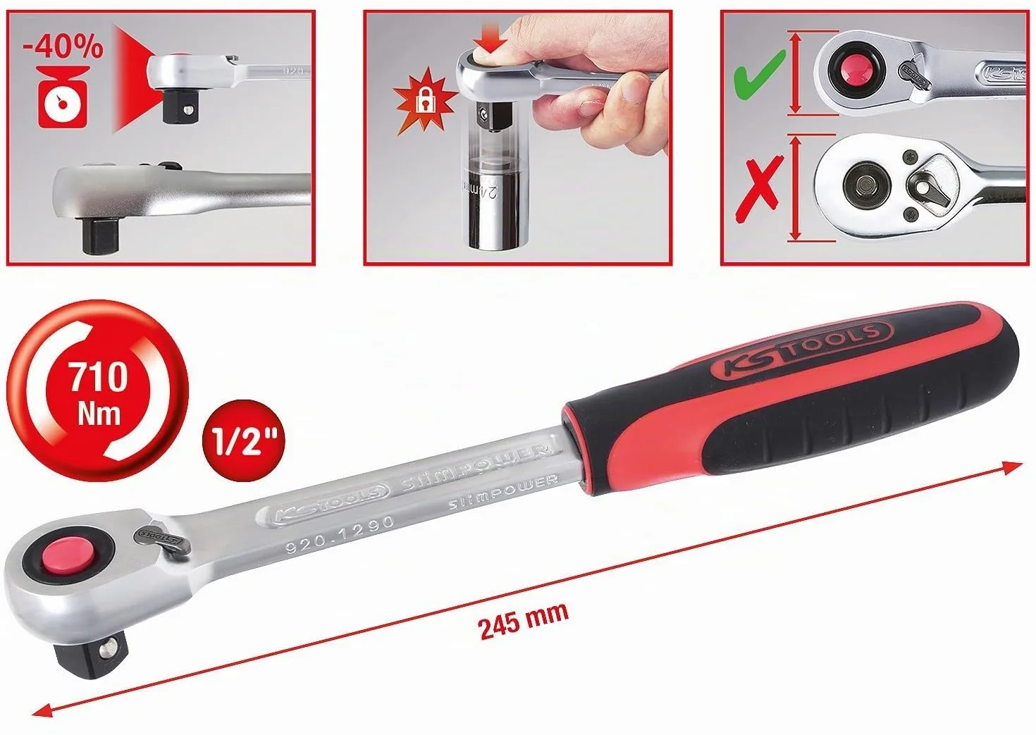 KS Tools 920.1290 Carraca reversible SlimPOWER 1/2"