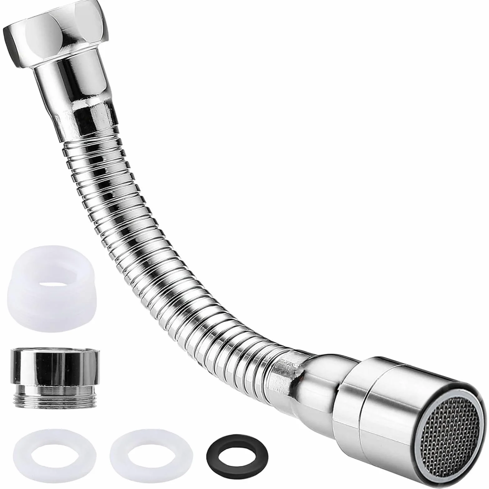 Extensión flexible de 20 cm, grifo de ahorro de agua, accesorio giratorio con 2 adaptadores de grifo, regulador de chorro, cabezal pulverizador para cocinas, baños, bares, inodoros