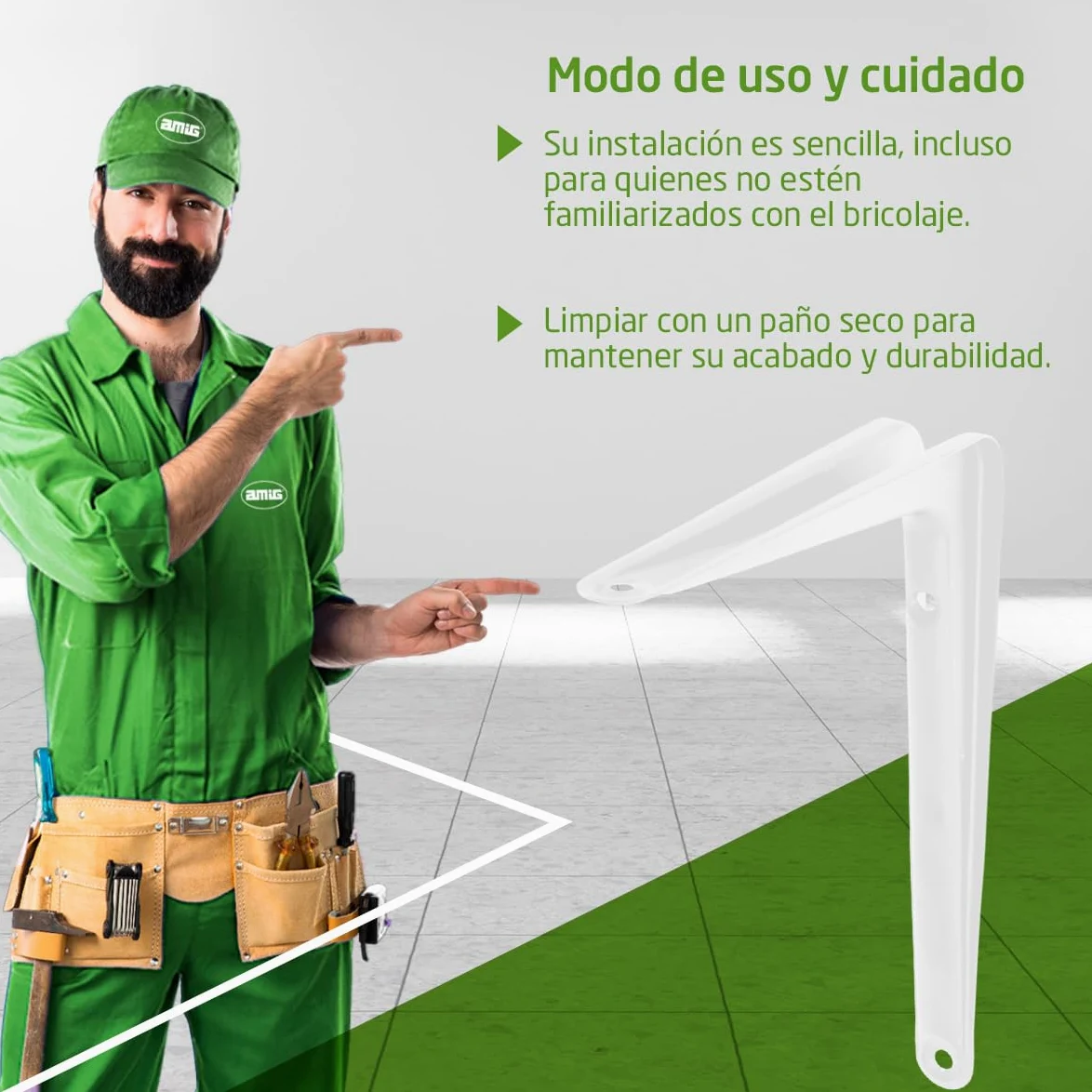 Amig - Pack Soportes para Estantería de Pared - 20 piezas - Escuadras en Acero - 250X200 mm - Color Blanco - Ángulo para Estantes - Soporte para Baldas - Fácil instalación
