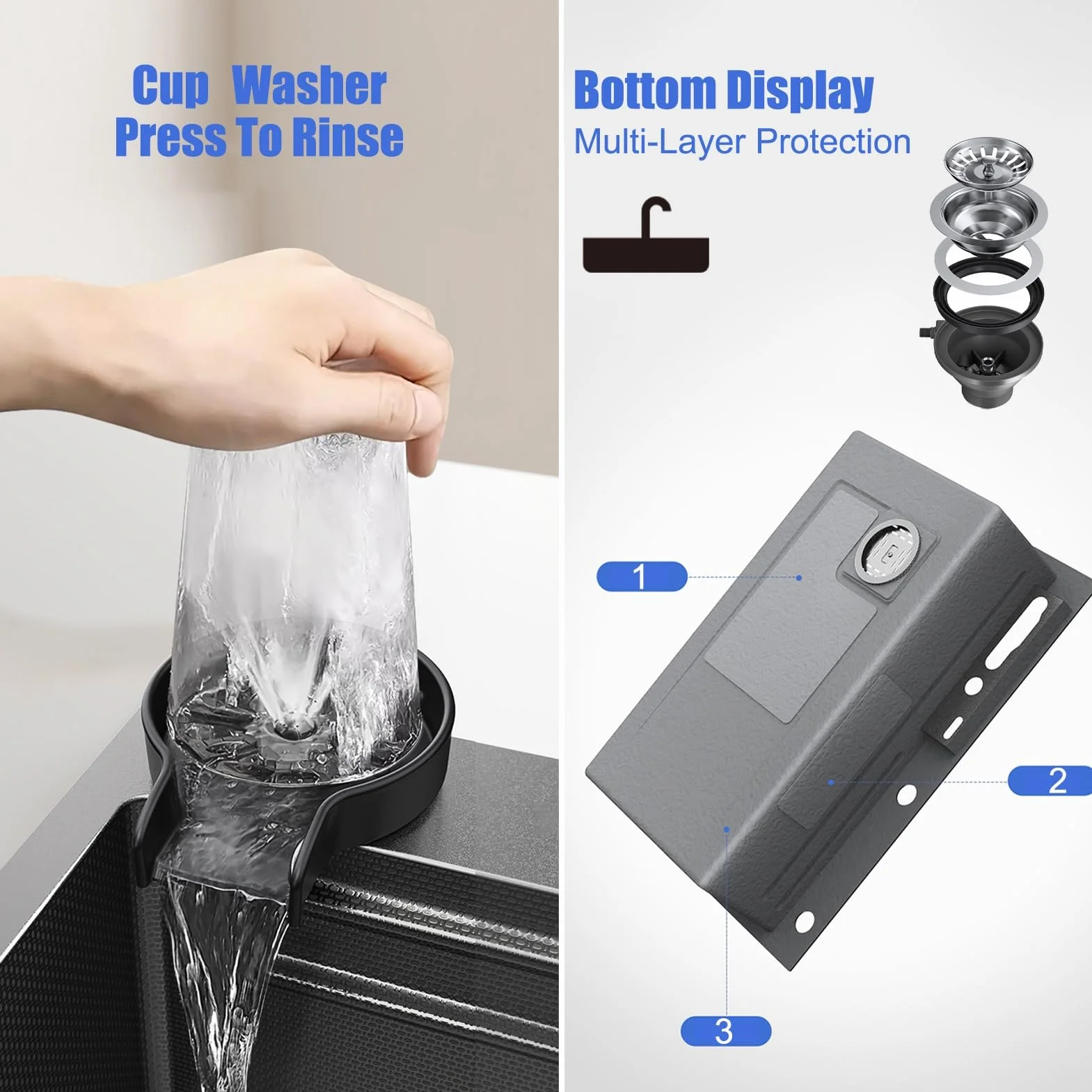 Fregadero De Cocina De Acero Inoxidable Con Cascada Y Grifo Extraíble Fregadero De Un Solo Tazón Con Montaje Superior Con Revestimiento Nanométrico Con Accesorios, Lavadora De Ollas A Presión, Tabla D