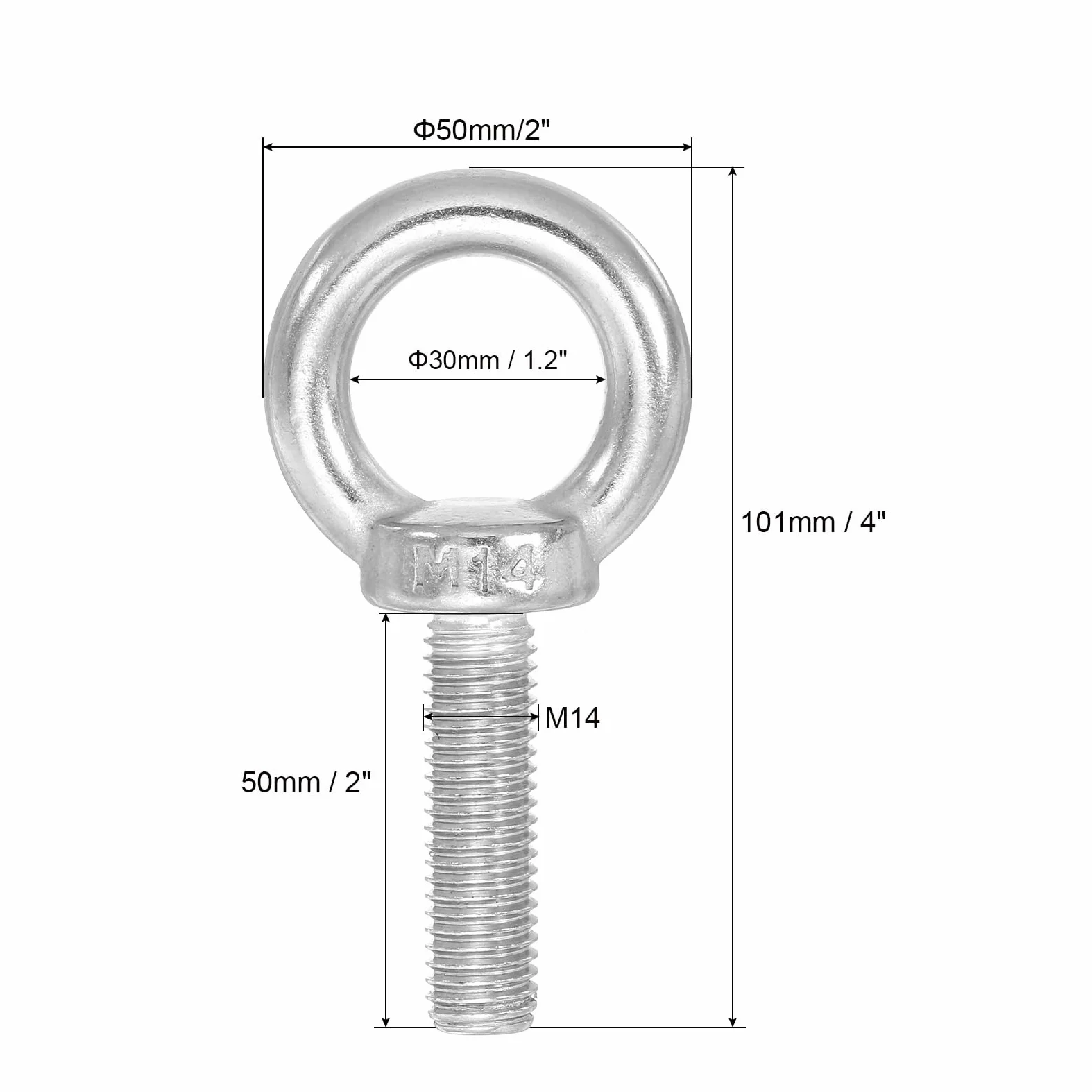 PATIKIL Pernos de Ojo para Levantamiento de Hombro M14x50 Acero Inoxidable 304 Rosca Macho con Tuerca Hexagonal Arandela Plana para Colgar y Asegurar Cadena Alambre 2 Sets