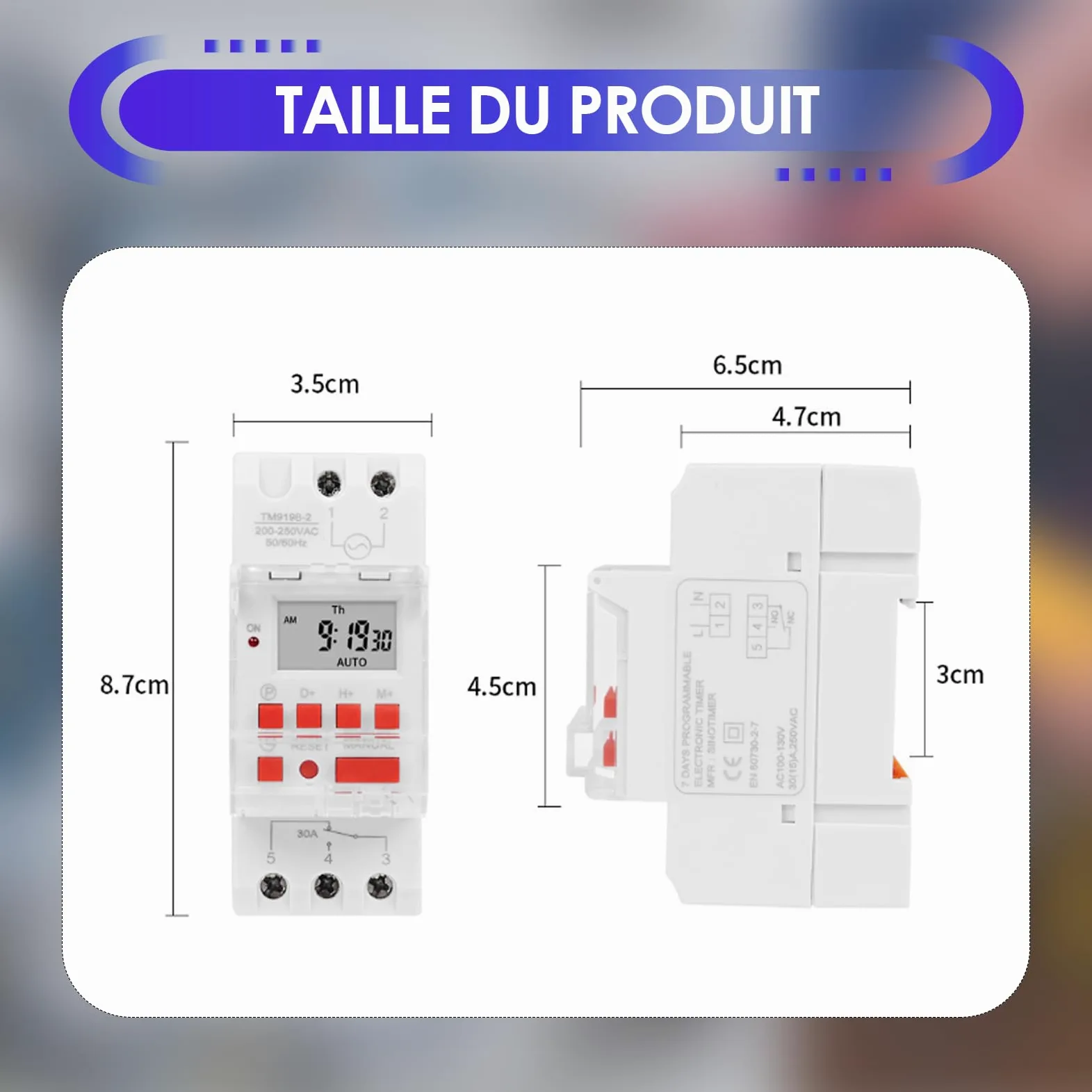 Programador eléctrico para calentador de agua y piscina, temporizador numérico 30A con pantalla LCD, programable de 1s a 168h, 20 ciclos de encendido/apagado, montaje en riel DIN 35mm