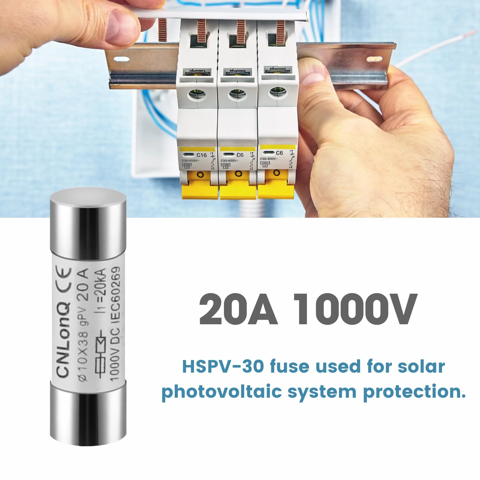 DEWIN Fusibles fotovoltaicos 10X38 mm DC1000V 20A Tipo gPV Solar