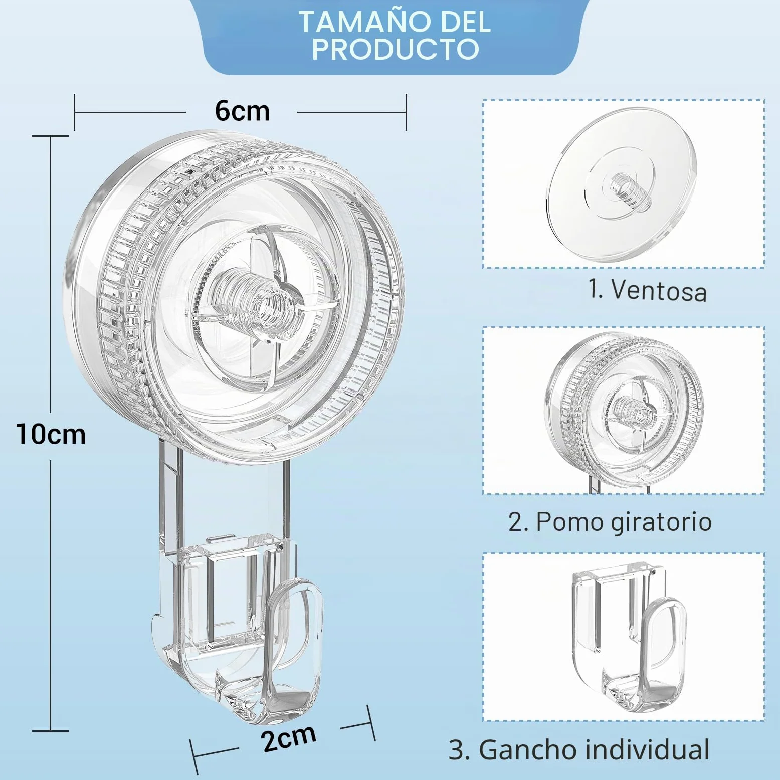 Luxear Ganchos Ventosa de Baño para Toallas 6 Piezas Colgador Ventosa | Perchero Ventosa Giratorio para Toallas Albornoz, Percha Resistentes para Cocina Baño Pared Azulejos Vidrio, Transparente