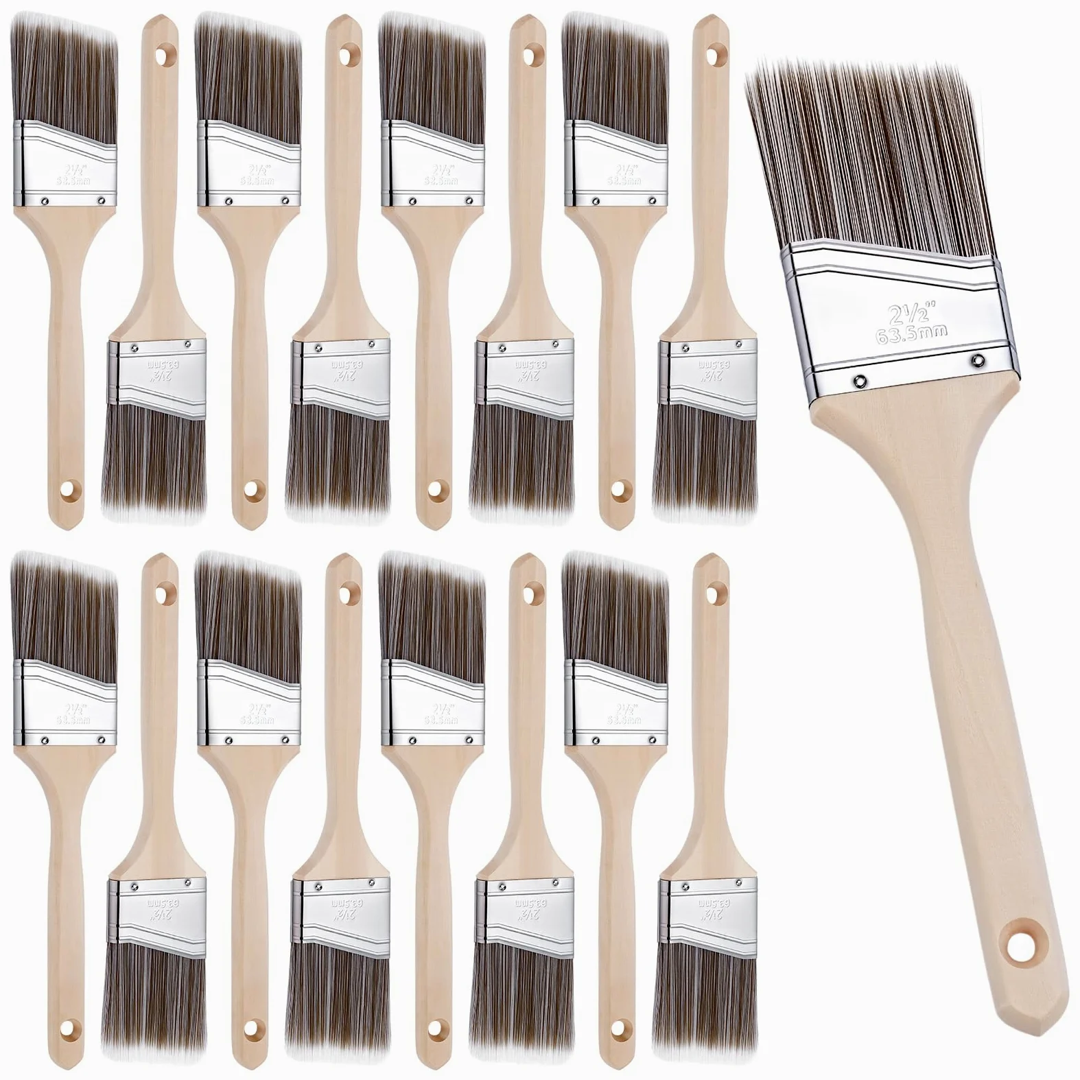 Paquete de 20 pinceles de nailon, 6,3 cm, ángulo de 6,3 cm, pincel de pintura de madera a granel para pintura de manchas, valla de pared, muebles de madera, marco de puerta, armario, ventana
