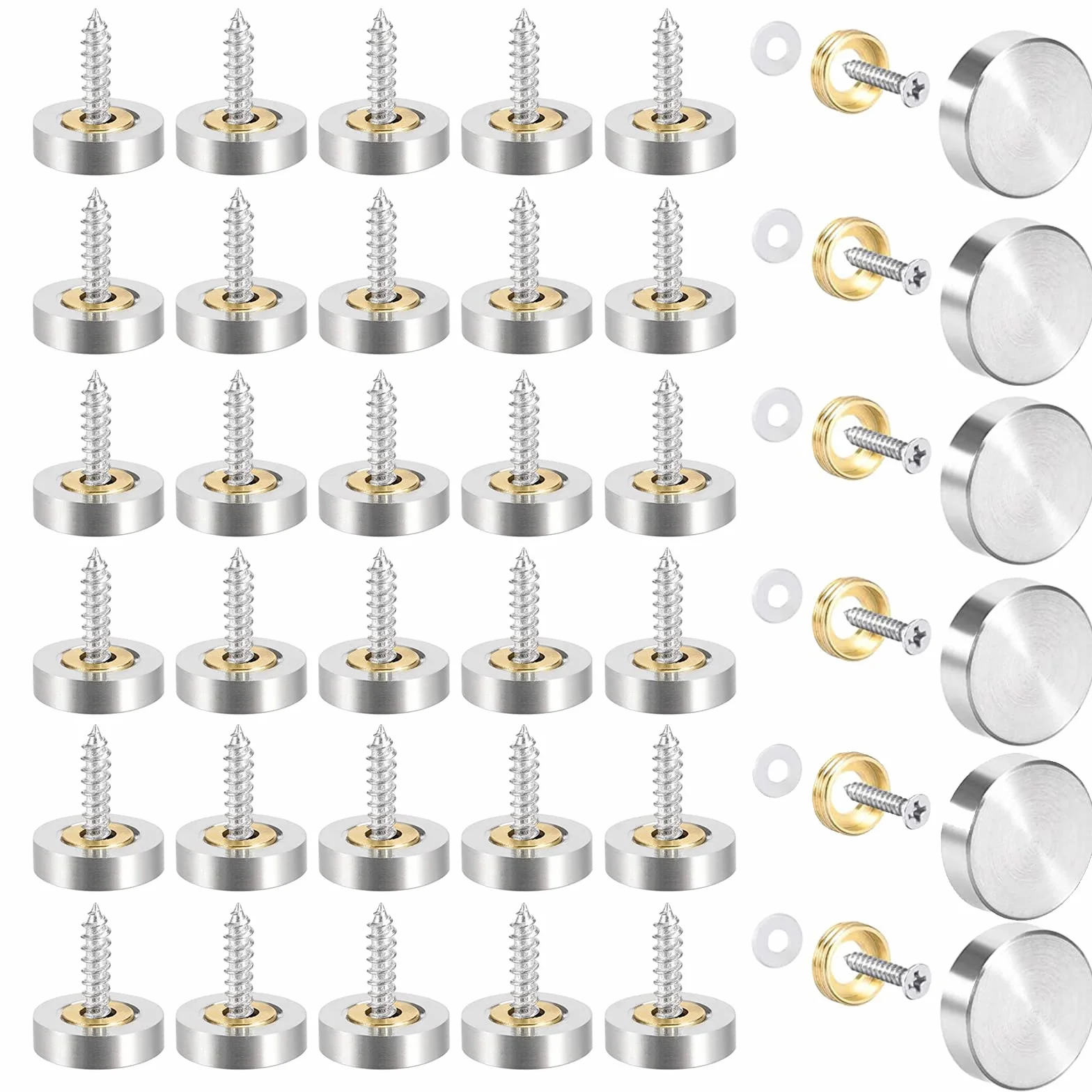 40 juegos 20mm Cilíndrico de Tornillo Decorativas Tornillos para Espejo Clavos Espejo Cubierta de tornillo de acero inoxidable se utiliza para arreglar espejos vallas publicitarias cristales letreros