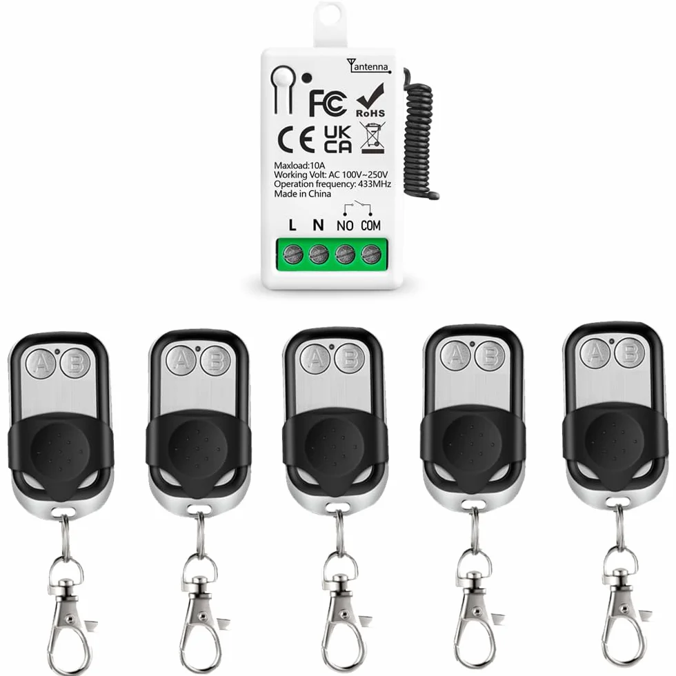 Interruptor de Mando a Distancia Control Remoto Inalámbrico AC 220V, Remote Control Switch con Relés y 2 Transmisores, para Cerraduras de la Puerta de Garaje del Motor y Luces