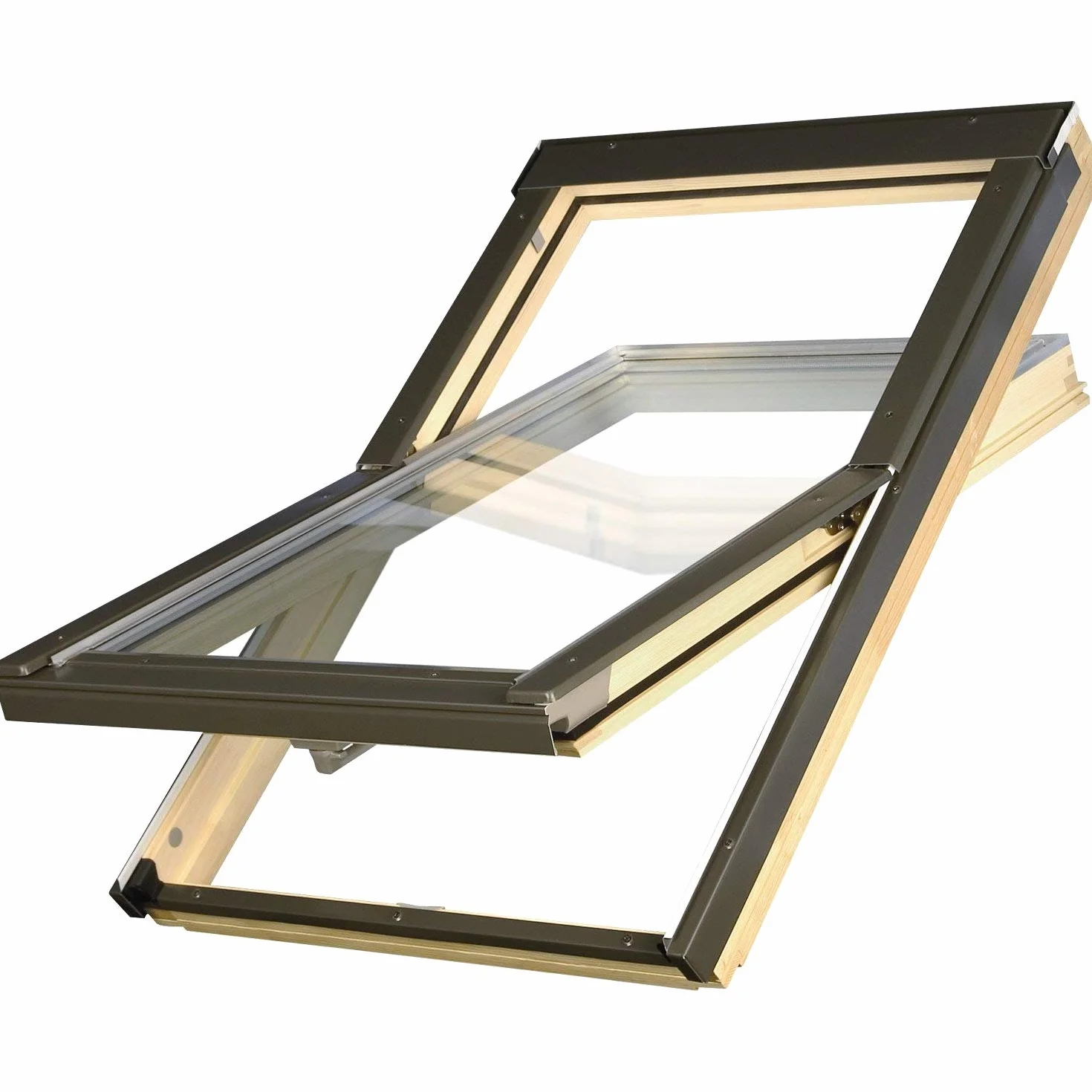 Ventana de techo OptiLight B de 55 x 98 cm, madera lacada transparente, ventana oscilante con doble acristalamiento | valor U de ventana: 1,3 | incluye marco