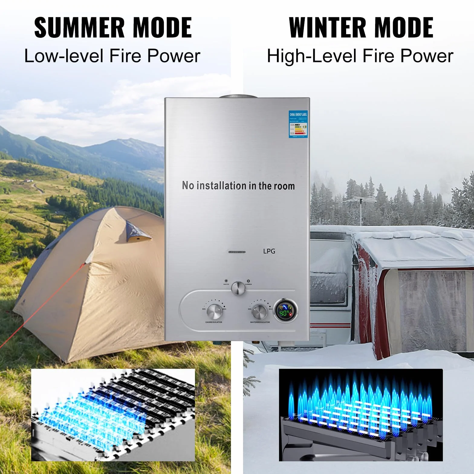 Calentador de Agua a Gas 8L 16KW Propano GLP para Casa Caravana Cabaña