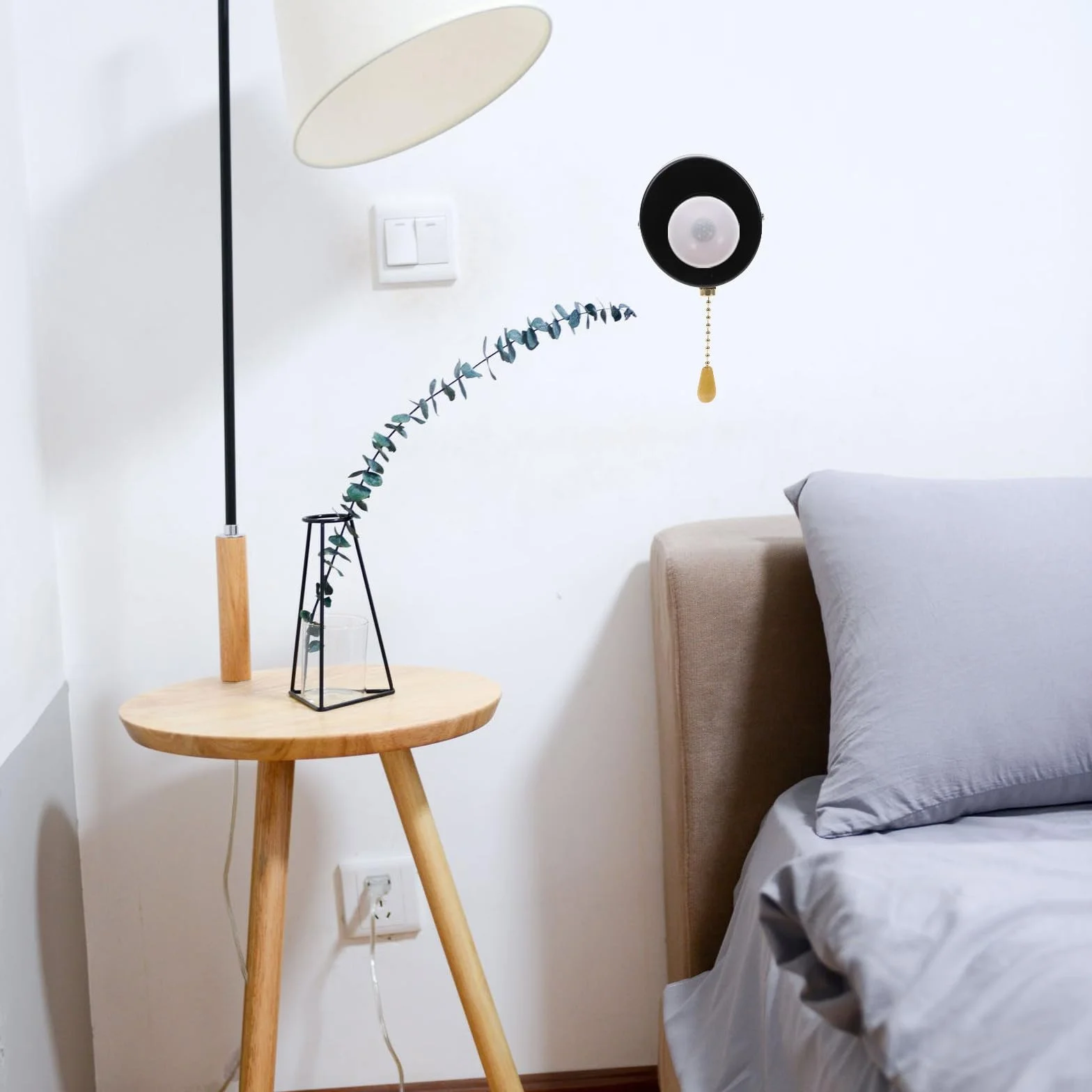 Portalámparas con Interruptor de Cuerda Negro Acero Inoxidable ULTECHNOVO para Lámparas de Dormitorio