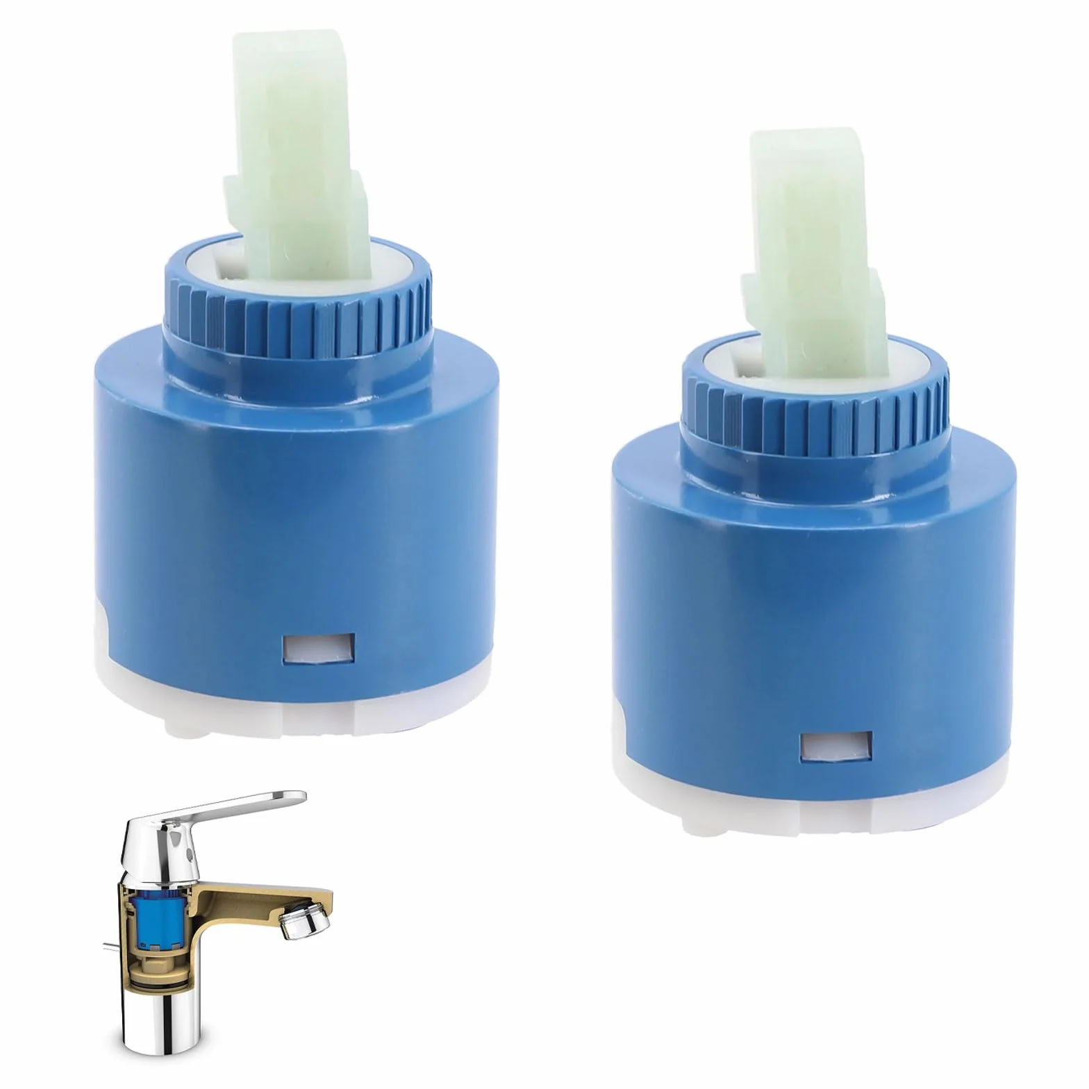 Cerioll Cartucho de Cerámica, 2 Pcs 35 mm, Cartucho de Grifo de Cerámica, para Grifos de Cocina, Baño y Ducha, Azul, Montaje en Cubierta, Ahorro de Agua y Reducción de Ruido