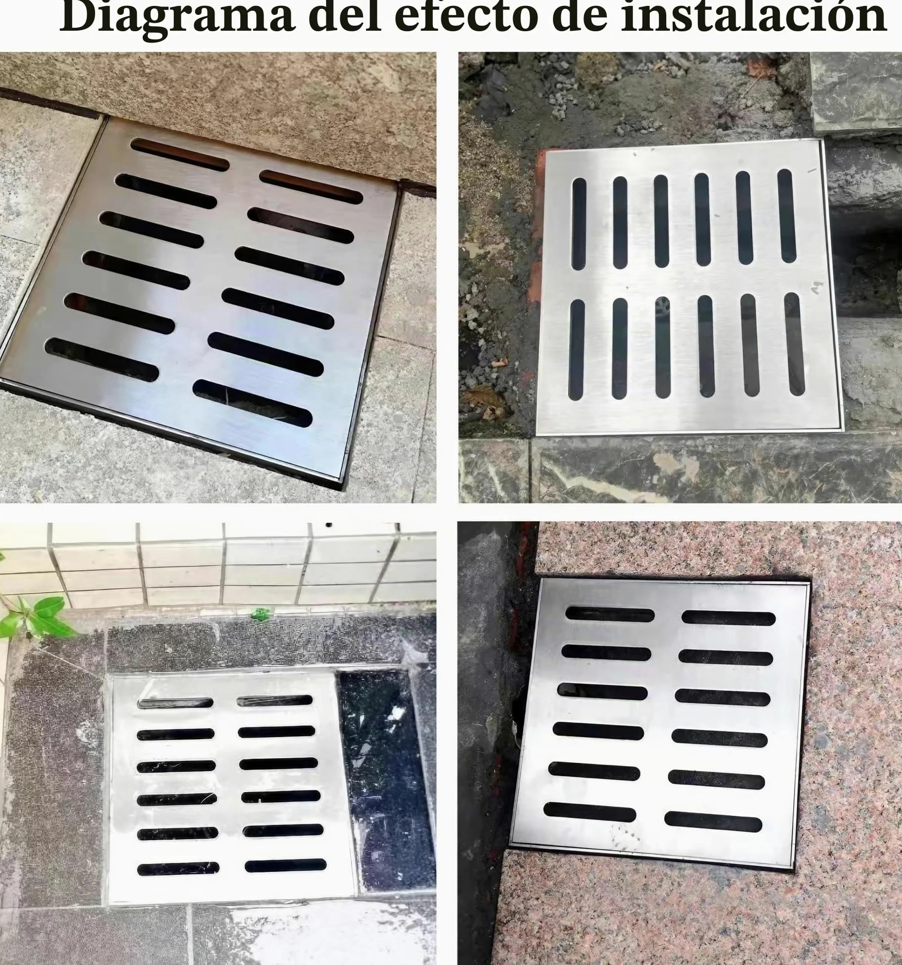 304 Inoxidable Tapa Desague Terraza, Rejilla Sumidero Piscina, Cubierta de Drenaje ai Aire Libre, Rectángulo Rejilla Canal, Rejilla de Alcantarillado para Terraza, Jardin, Piscina(10x10x2cm)
