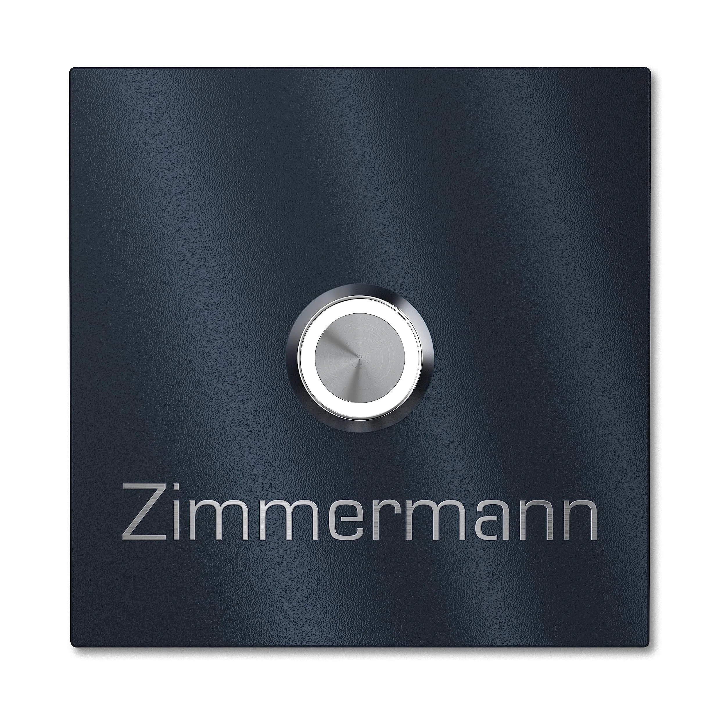 Placa Timbre Cuadrada Personalizada Graviers Design Acero Inoxidable Antracita RAL 7016 – Grabado Láser Nombre – Pulsador LED Opcional – 60x60 a 110x110mm – Made in Germany