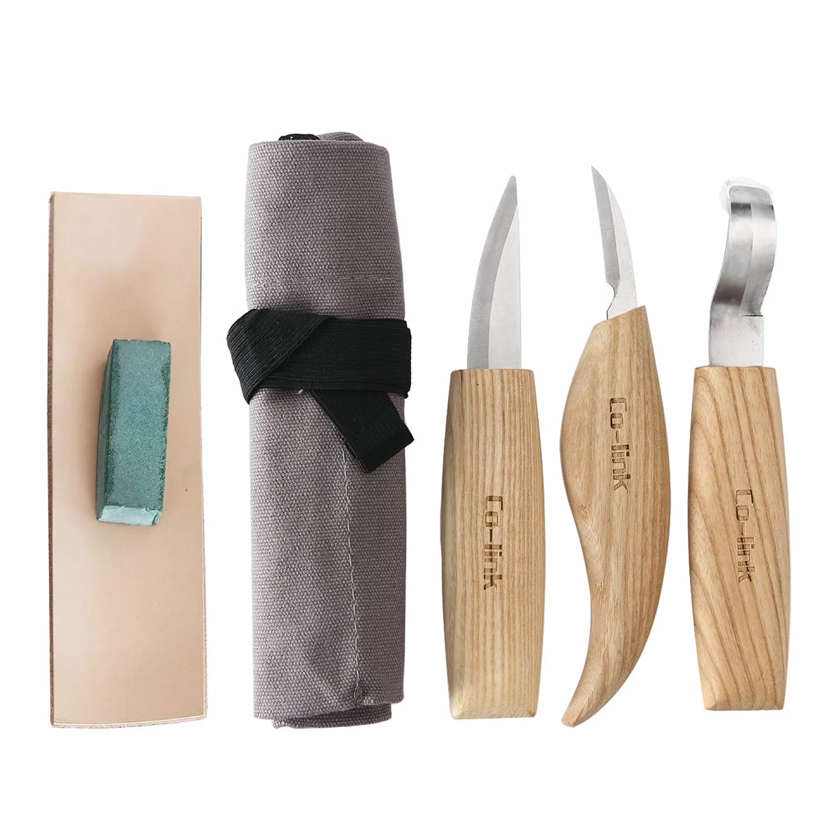 Cuchillo de Gancho de Talla de Madera para Tallar Cucharas, Tazones y Tazas, Herramientas de Tallado con Compuesto de Pulido de Cuero