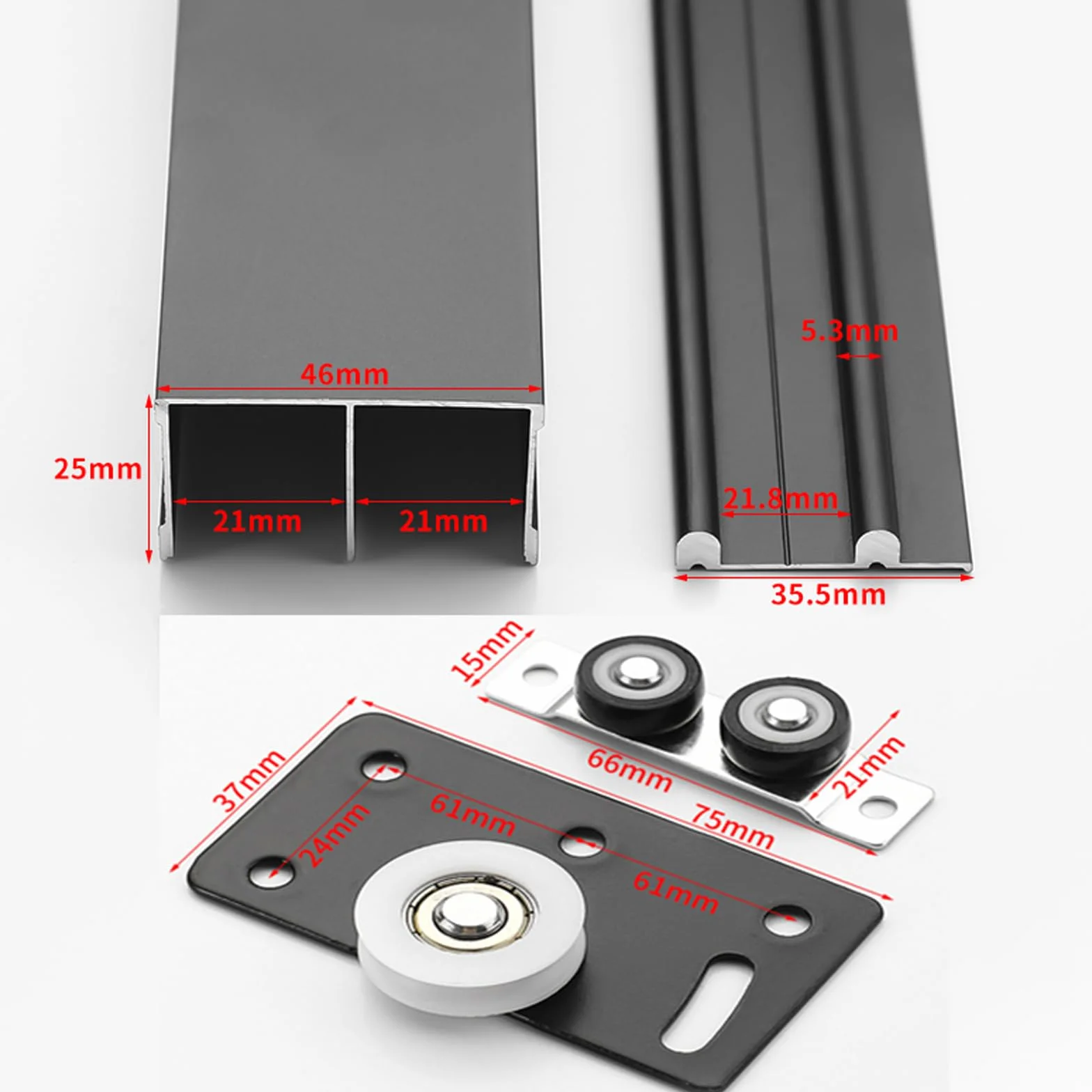 Kit de riel para puerta corredera, sistema de riel guía de funcionamiento suave para puertas de armario y oficina en casa