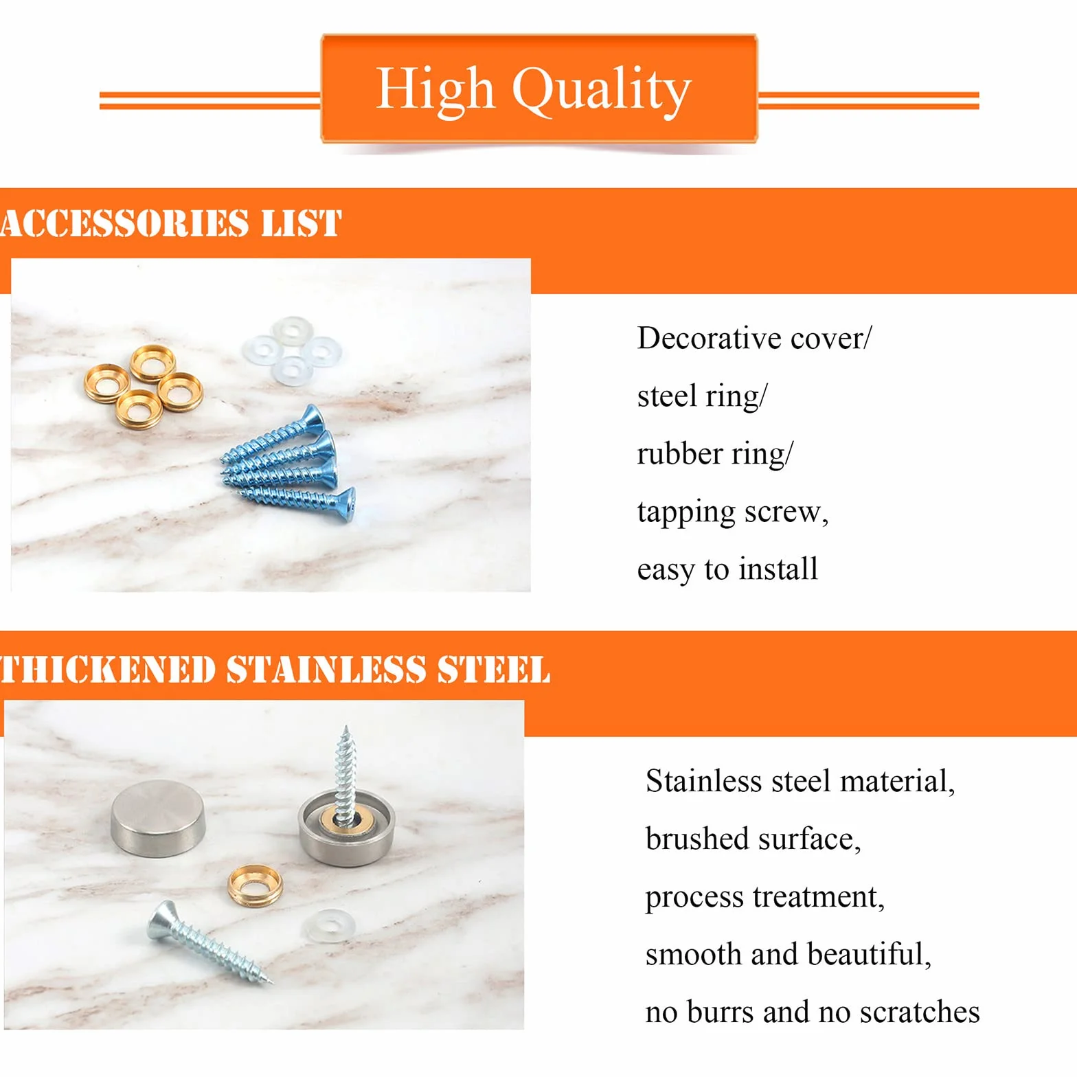 40 juegos 20mm Cilíndrico de Tornillo Decorativas Tornillos para Espejo Clavos Espejo Cubierta de tornillo de acero inoxidable se utiliza para arreglar espejos vallas publicitarias cristales letreros