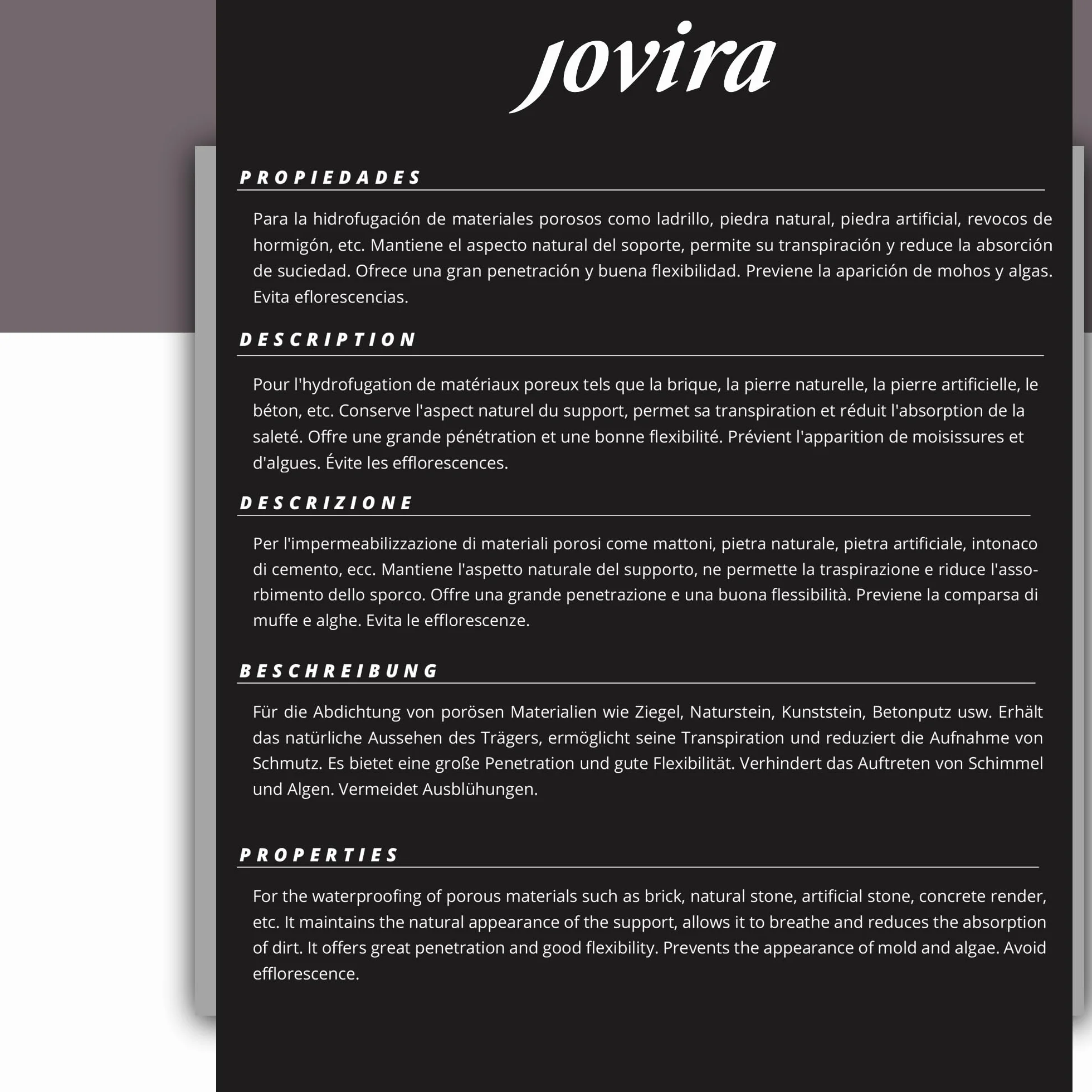 JOVIRA PINTURAS Impermeabilizante Transparente, 5L, Líquido. Hidrofugante Invisible, No Genera Película, Protección Total en Fachadas, Hormigón,Terrazas, Tejados. Waterproof. (5 Litros, Hidrofugante)