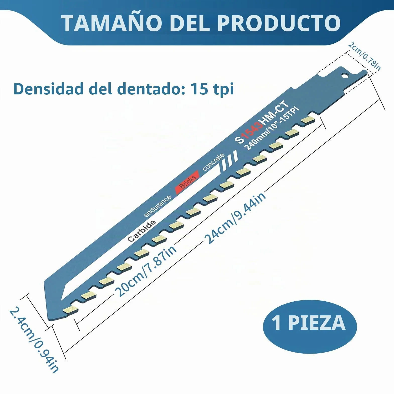 Hojas de Sierra Sable 240 mm Sierra de Sable S1543 Cuchilla Sierra Sable de Carburo para Metal Madera Hormigón Poroso Ladrillo Placa de Cemento
