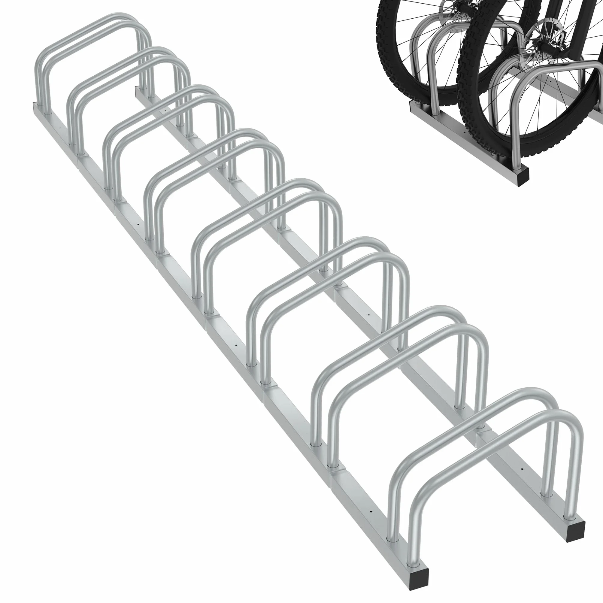 FIVMEN Soporte para 8 bicicletas, soporte de suelo y pared, 37 cm, galvanizado, para neumáticos 30-65 mm, bicicleta de montaña