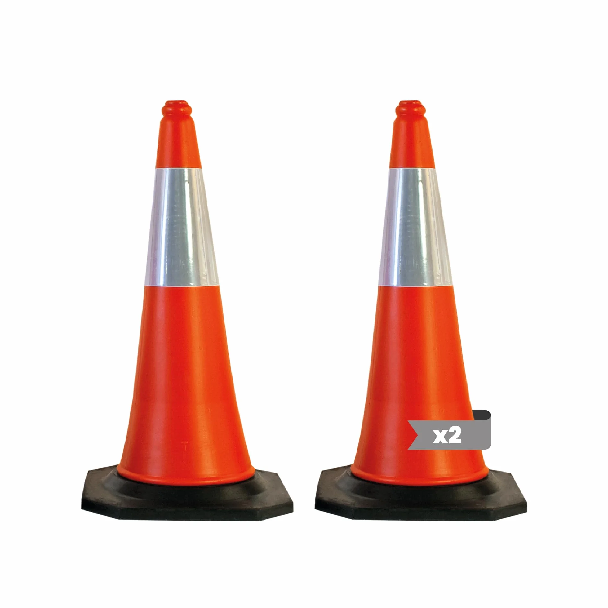 Pack 2 - Cono de Tráfico Reflectante con Base de Goma - Cono de Señalización Reflectante 750mm - Seguridad para Parking, Estacionamiento, Tráfico, Entrenamiento, Advertencia, Prohibido etc.