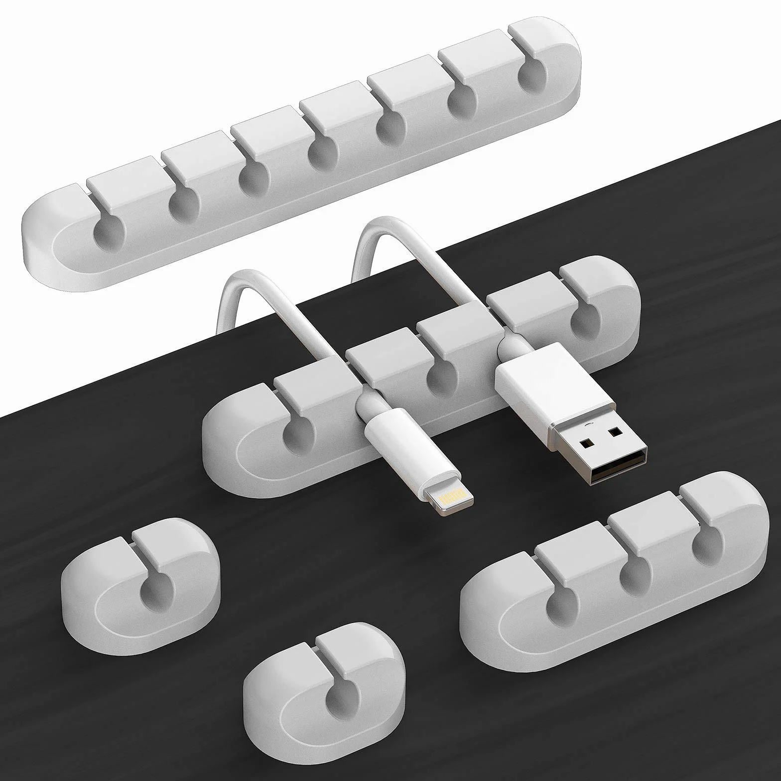Accesorios de Escritorio para Organizador de Carga, Paquete de 5 Accesorios de Escritorio de computadora Grises y Organizador de Cables Adhesivos para Soporte de Cables, Limpia Cables desordenados en
