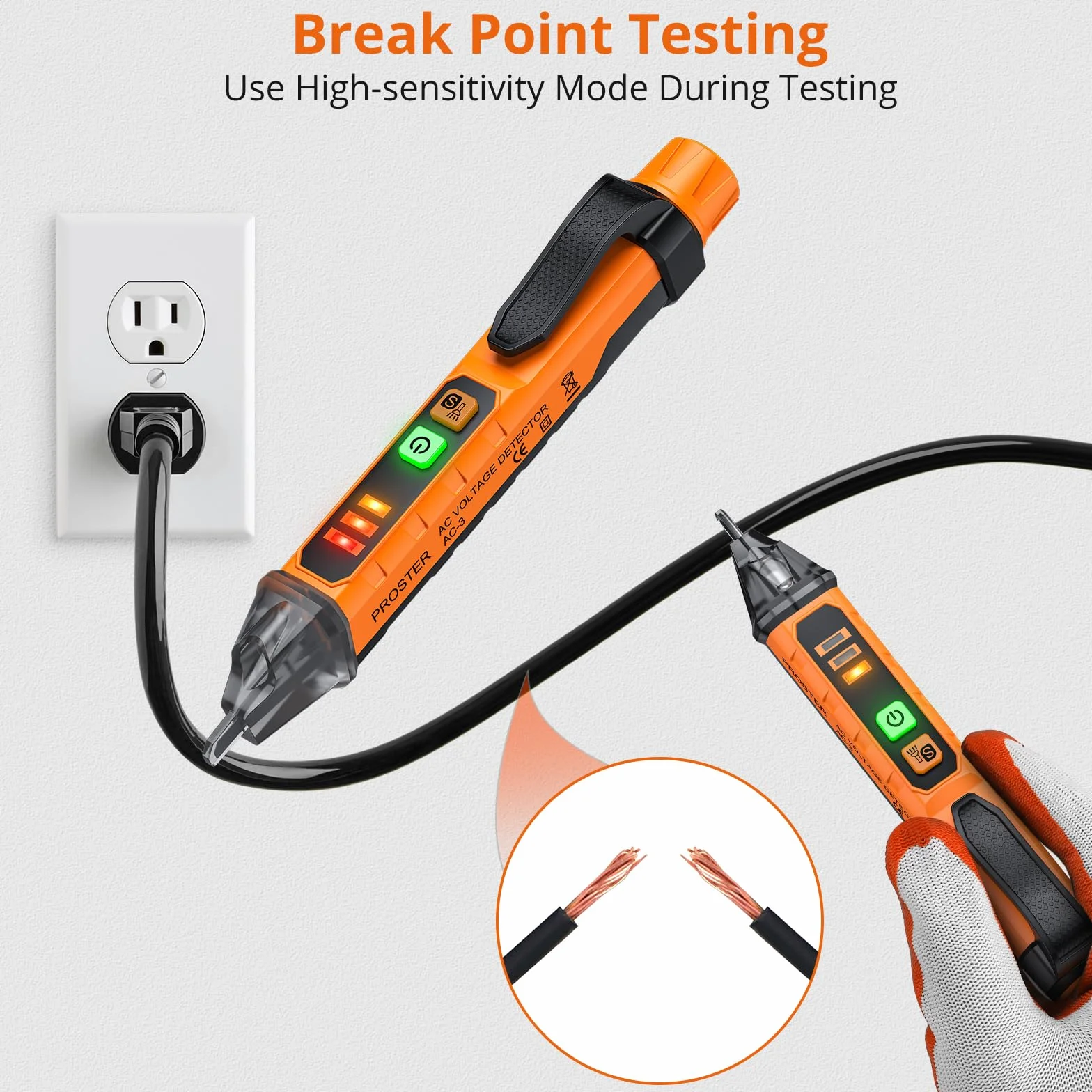 Proster Detector de Voltaje sin Contacto 12-1000V/48V-1000 Probador de Voltaje AC con Sensibilidad Ajustable Alarma Linterna LED