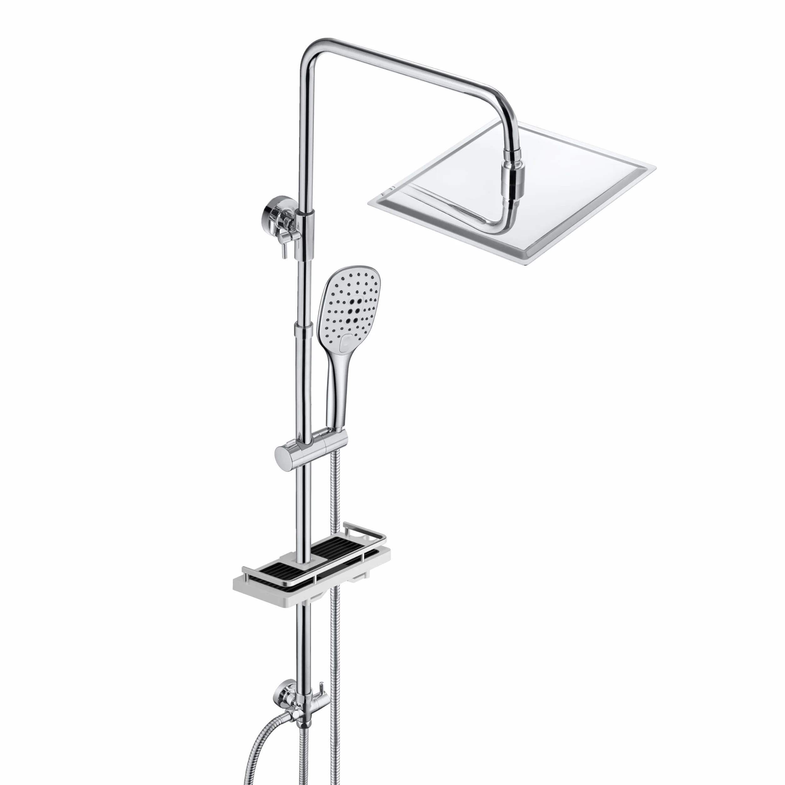 JOHO Columna de Ducha Acero INOX sin Grifo Termostático, Conjunto Ducha con Barra Altura Ajustable, Cabezal Lluvia 20x20 cm, Cromo