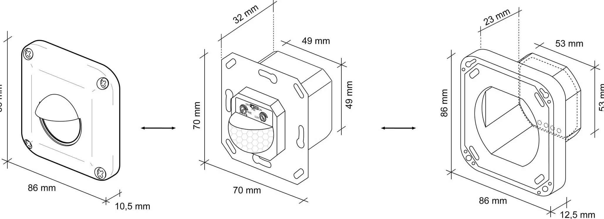 SEBSON Detector de Movimiento Exterior IP65, Sensor Infrarrojos, Alcance 10m 190°, Montaje Empotrado 53x53x23mm