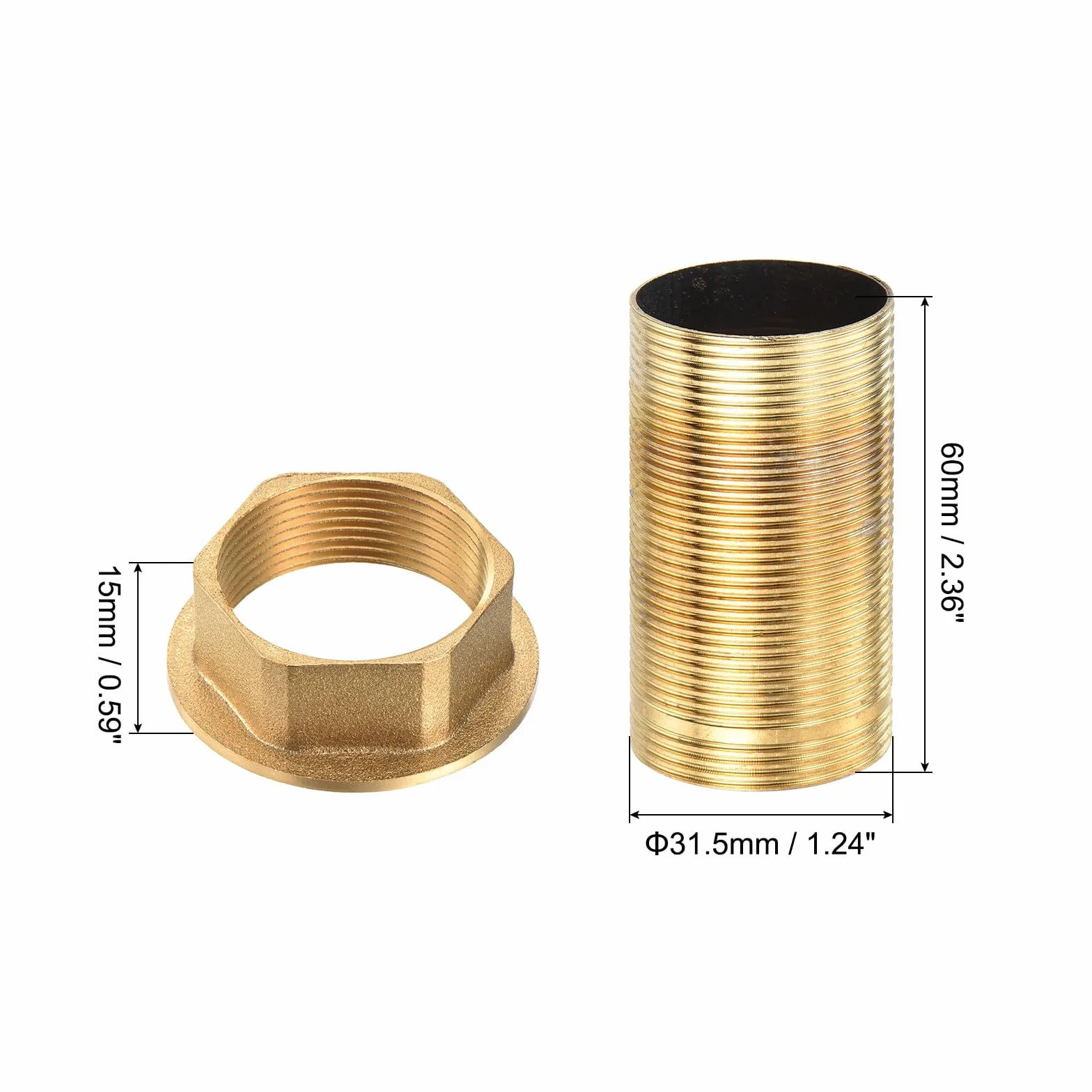 QUARKZMAN 1 Pieza 2.36 Pulgadas Tubo de Montaje de Extensión de Grifo con Arandelas, Tuerca de Bloqueo, Kit de Accesorios de Grifo, Bronce