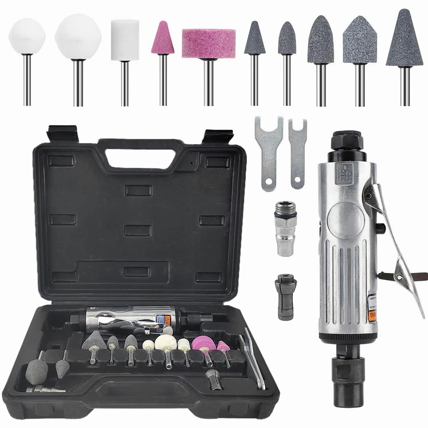 Kit Amoladora Recta - Esmerilado, Desbarbado y Pulido - Adecuado para Automóviles, Muebles y Procesamiento de Metales, Tiene Cabezales de Esmerilado de Múltiples Especificaciones Incorporados (negro)
