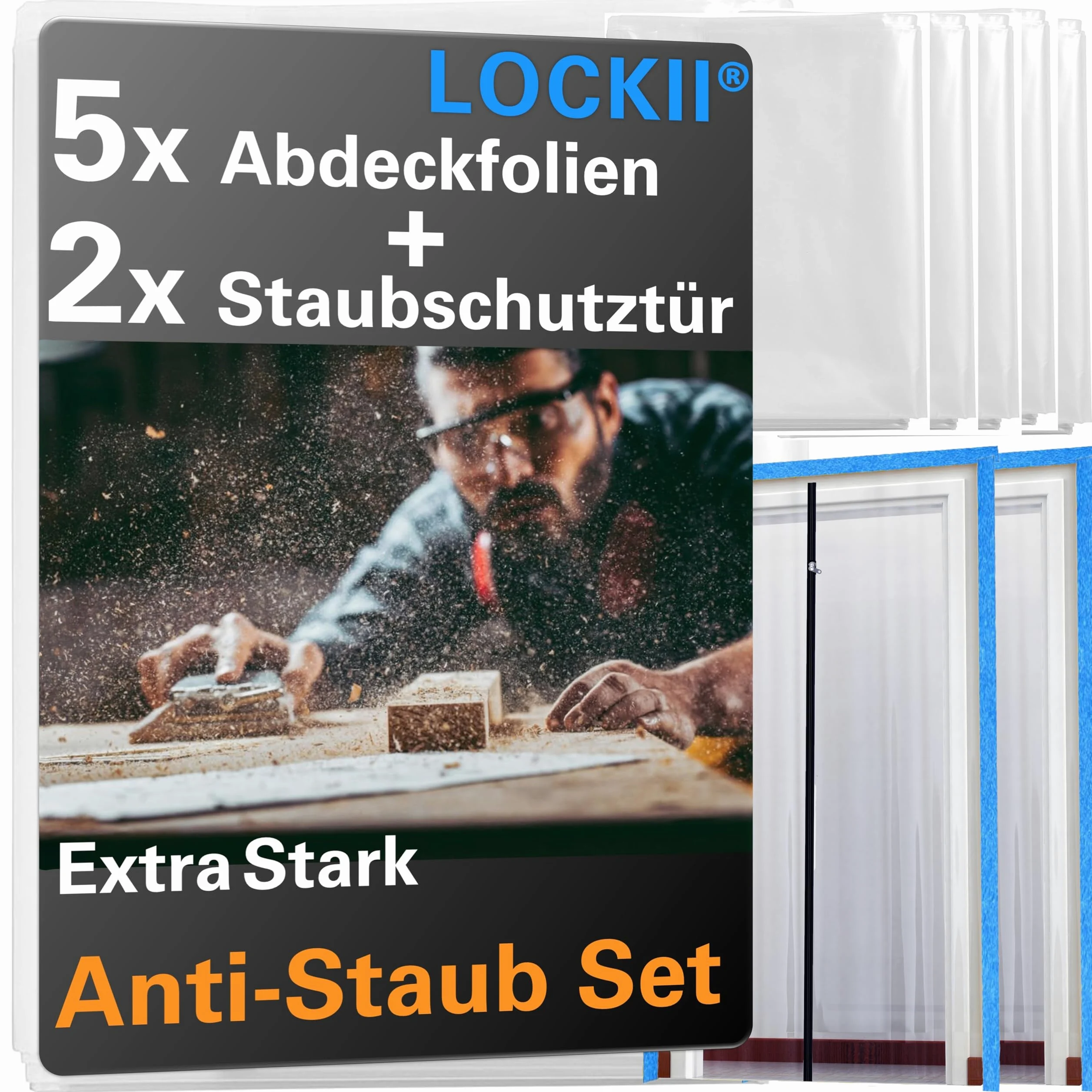 2 protectores antipolvo con cremallera para puerta de 1,20 x 2,20 m, extrafuertes, 100 micras, impermeables y resistentes al polvo, para renovación y remodelación