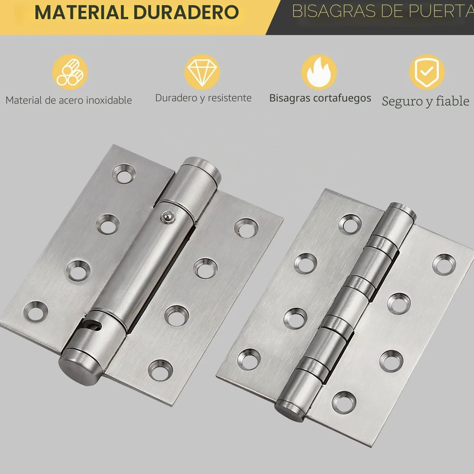 AMTOVL Bisagras para Puerta 4” 3PCs Bisagras de Acero Inoxidable con Resorte Ajustable Soporta Hasta 35KG Bisagras Plegables 100mm x 76mm x 3mm con Tornillos de Montaje para Mueble Puerta de Fuego