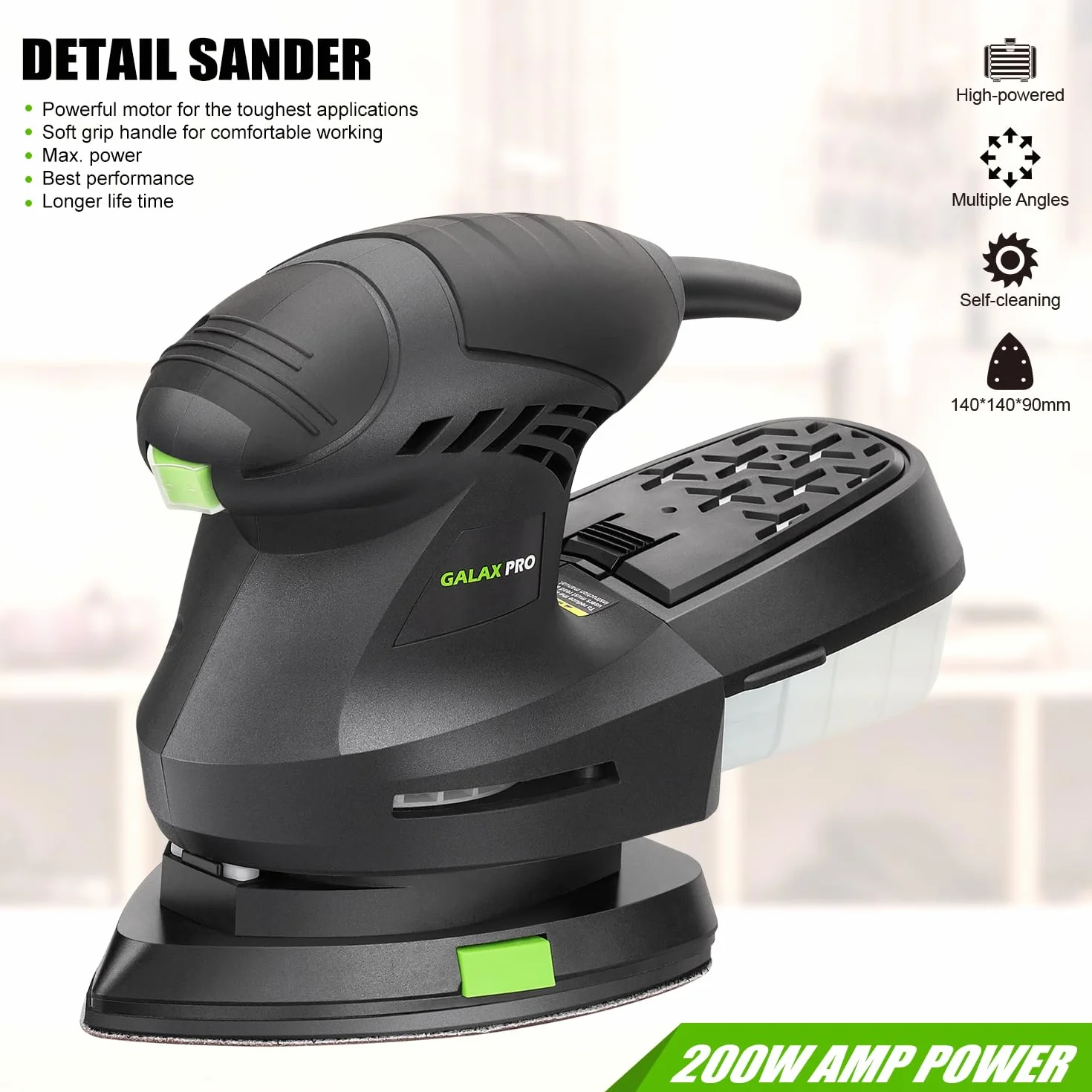 GALAX PRO Lijadora Madera 200W 12000 OPM,Lijadora Electrica Diseño Compacto con Contenedor de Polvo,lijadora orbital con 10 Hojas de Papel de Lija para Alisar Madera y Quitar Pintura