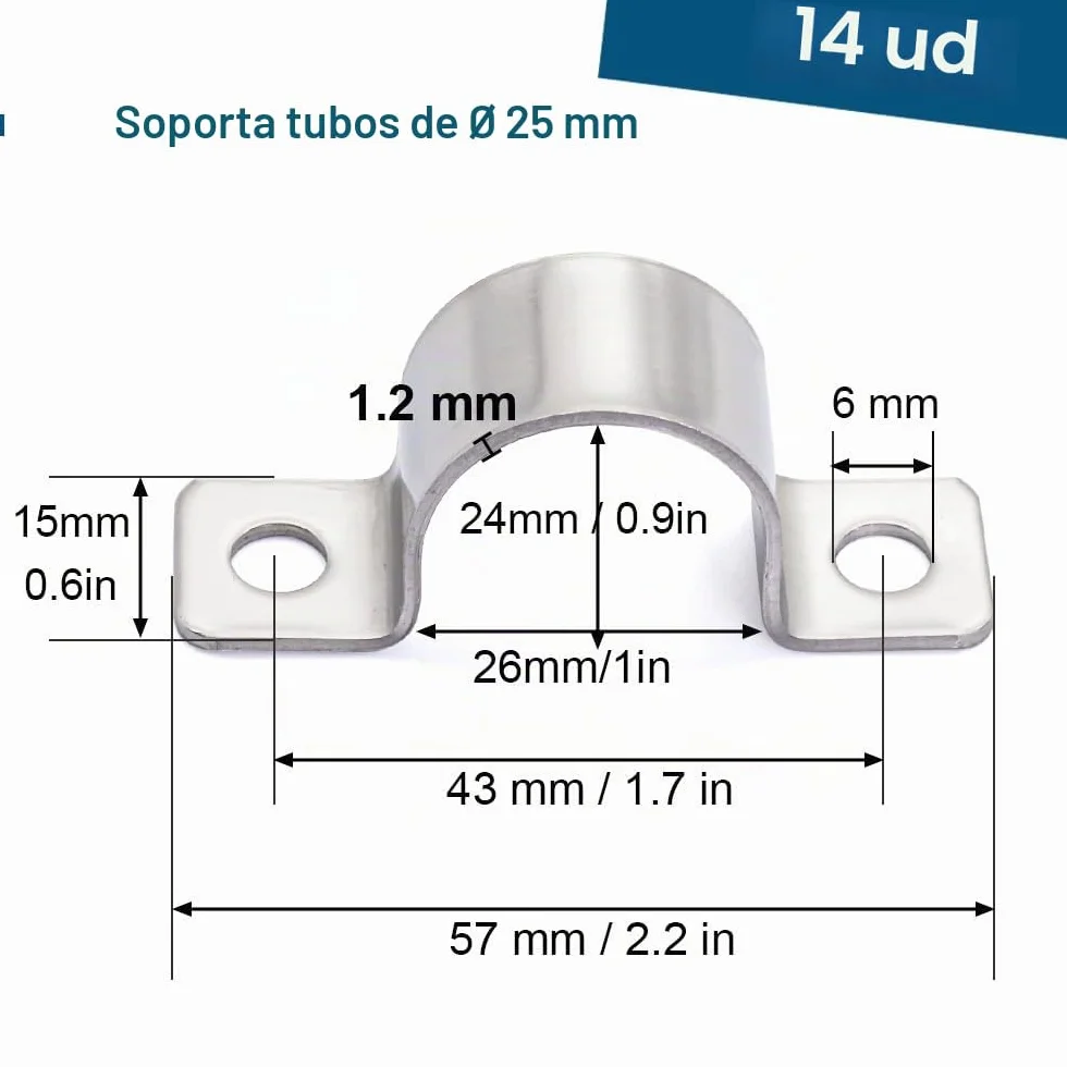 Abrazaderas Para Tubos Clip De Tubo De Silla De Montar 2 Agujero Abrazadera En Forma De U Ø 25 mm