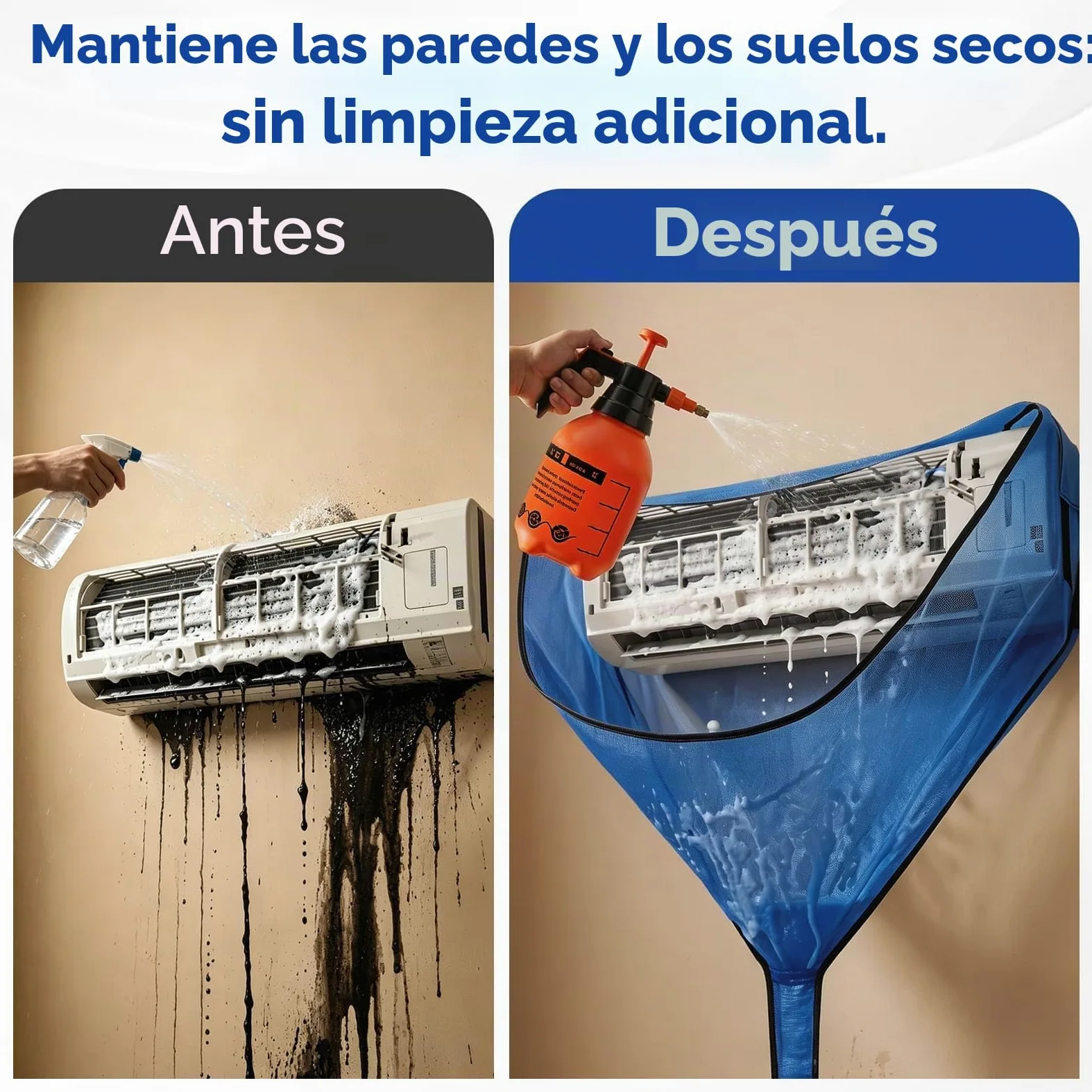 Kit de Limpieza Aire Acondicionado Split, Bolsa de Limpieza para Aire Acondicionado de Pared y Casa, Azul Grande