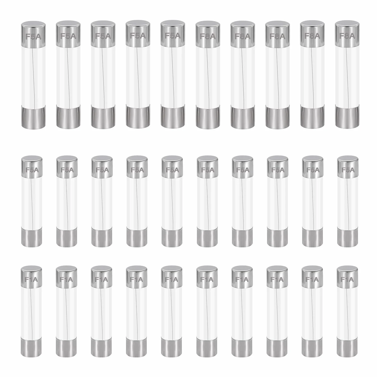 Kit Surtido de Fusibles de Vidrio de Fusión Rápida 250V 0,5A-20A 5x20MM 6x30MM 24 Valores