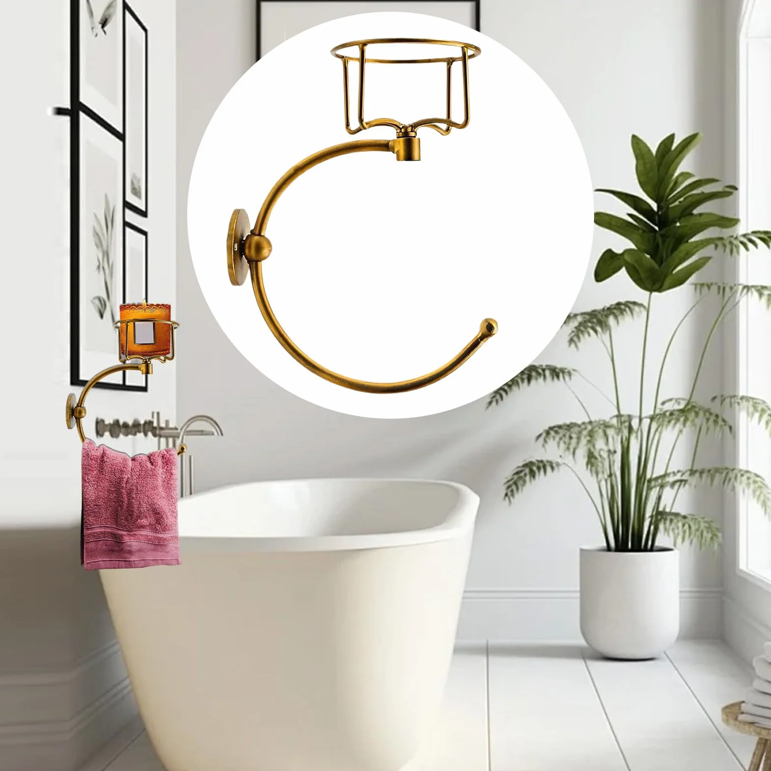 Toalla de Mano de Pared, Soporte de Toalla de Mano, Anillo de Gancho de Toalla de baño con Soporte de Velas, Estante Decorativo Elegante Creativo rústico para Amigos Hotel Hotel Kitchen Baith Centén