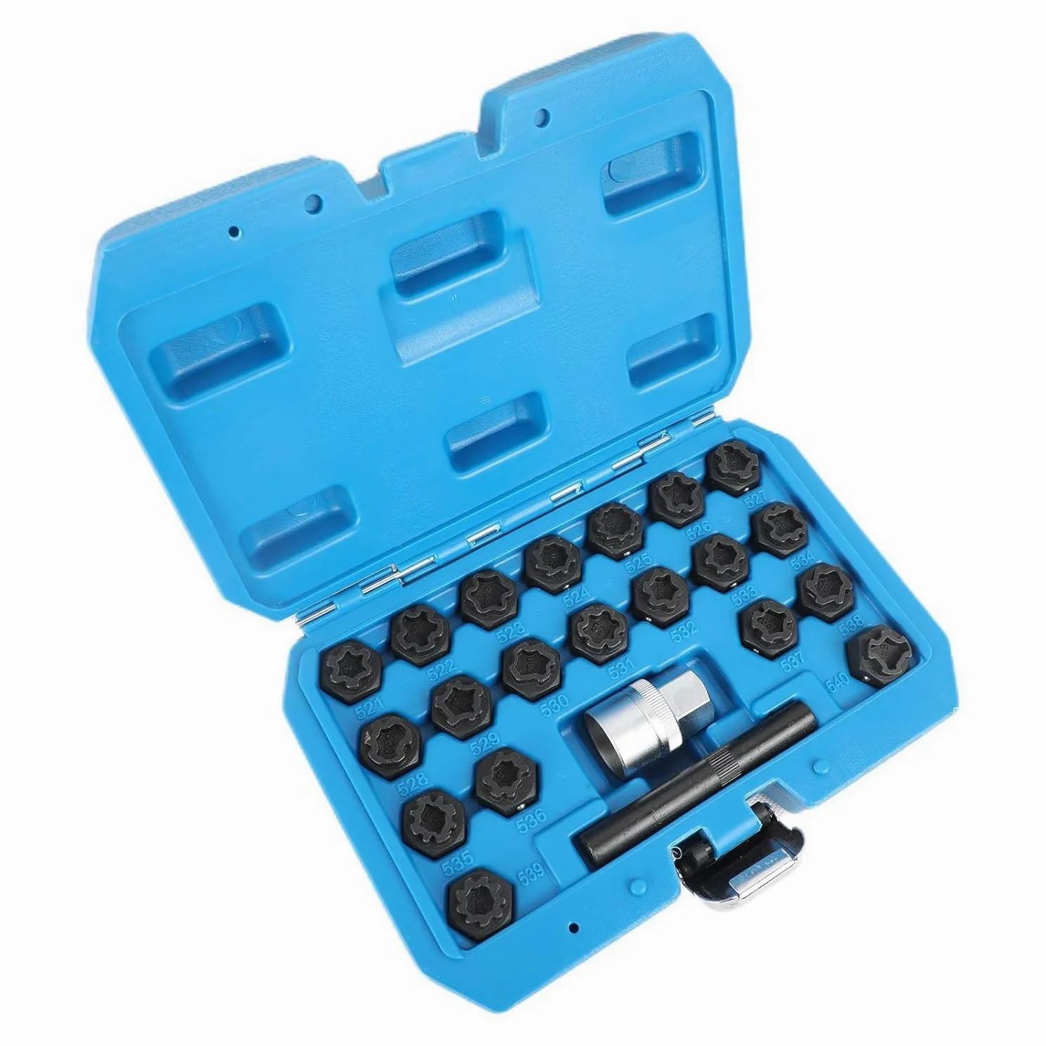 Juego 22 Llaves Anti-Robo para Llantas Vehículos Cromo Molibdeno con Adaptador 1/2" y Caja