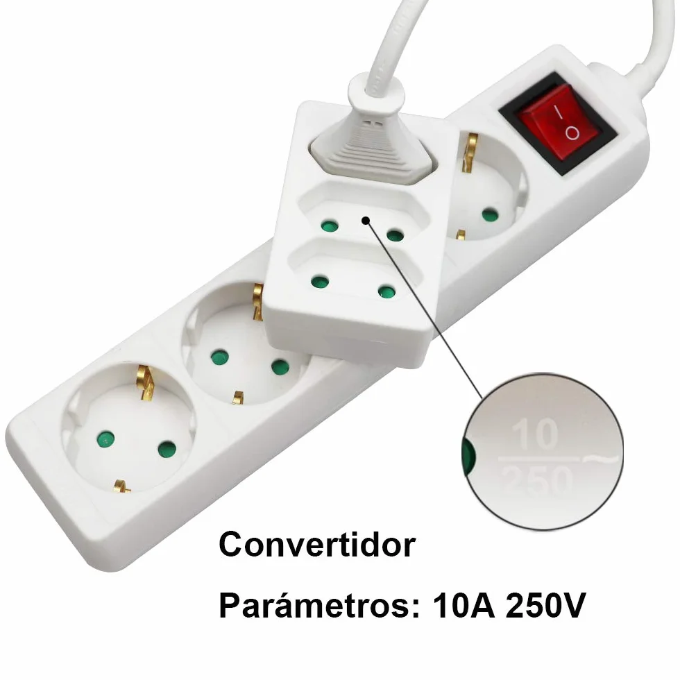 EXTRASTAR 3 en 1 Adaptador Plano con 3 Enchufes Schuko, 2300W, 10A, 250V, Blanco, 2 pcs