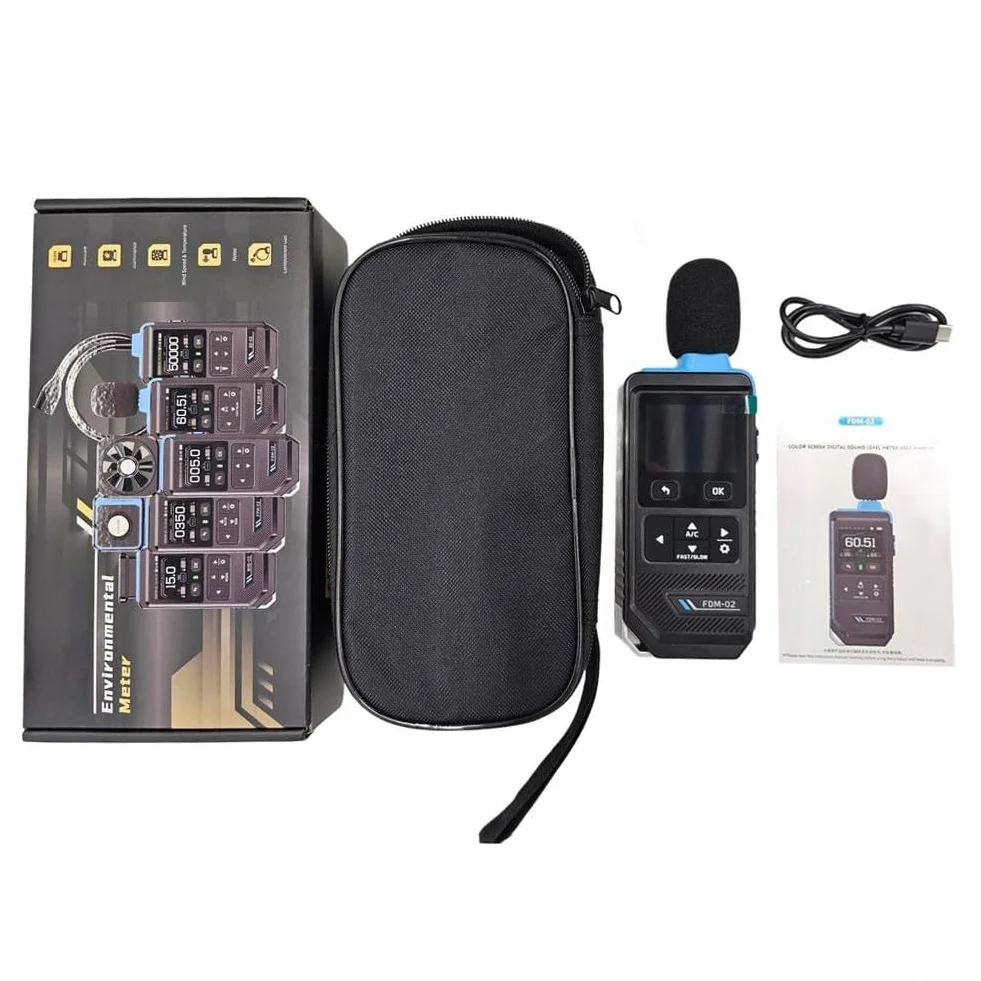 Medidor de nivel de sonido para pantalla TFT de 2.0 pulgadas, probador de decibelios ponderado A/C 30-130dB, detector de ruido de respuesta rápida/lenta para grabación de curvas y registro de datos
