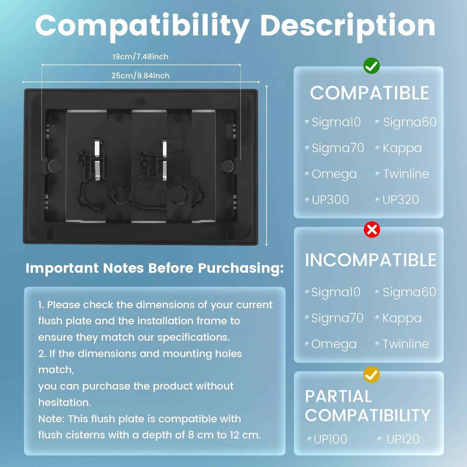Geberit placa de pulsador doble enjuague compatible Sigma 01 20 30 50 Up320 negro