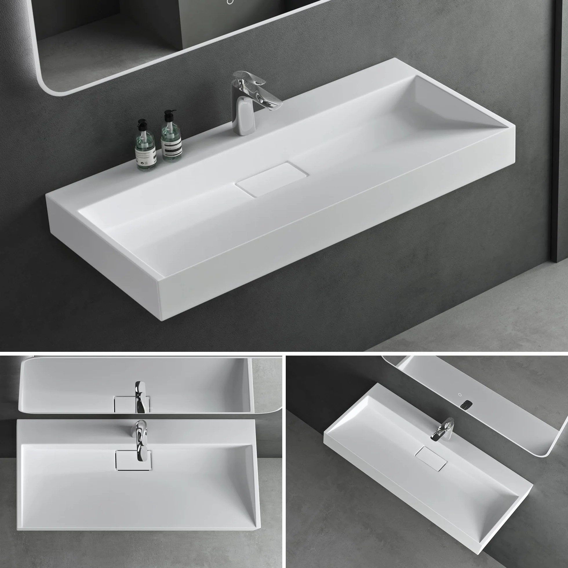 Mai & Mai Lavabo sobre Encimera Lavabo Suspendido Baño | Rectangular | Blanco Mate | Mármol Fundido | 70x46x11cm | 1 Orificio para Grifo con Válvula de Desagüe | Colossum19