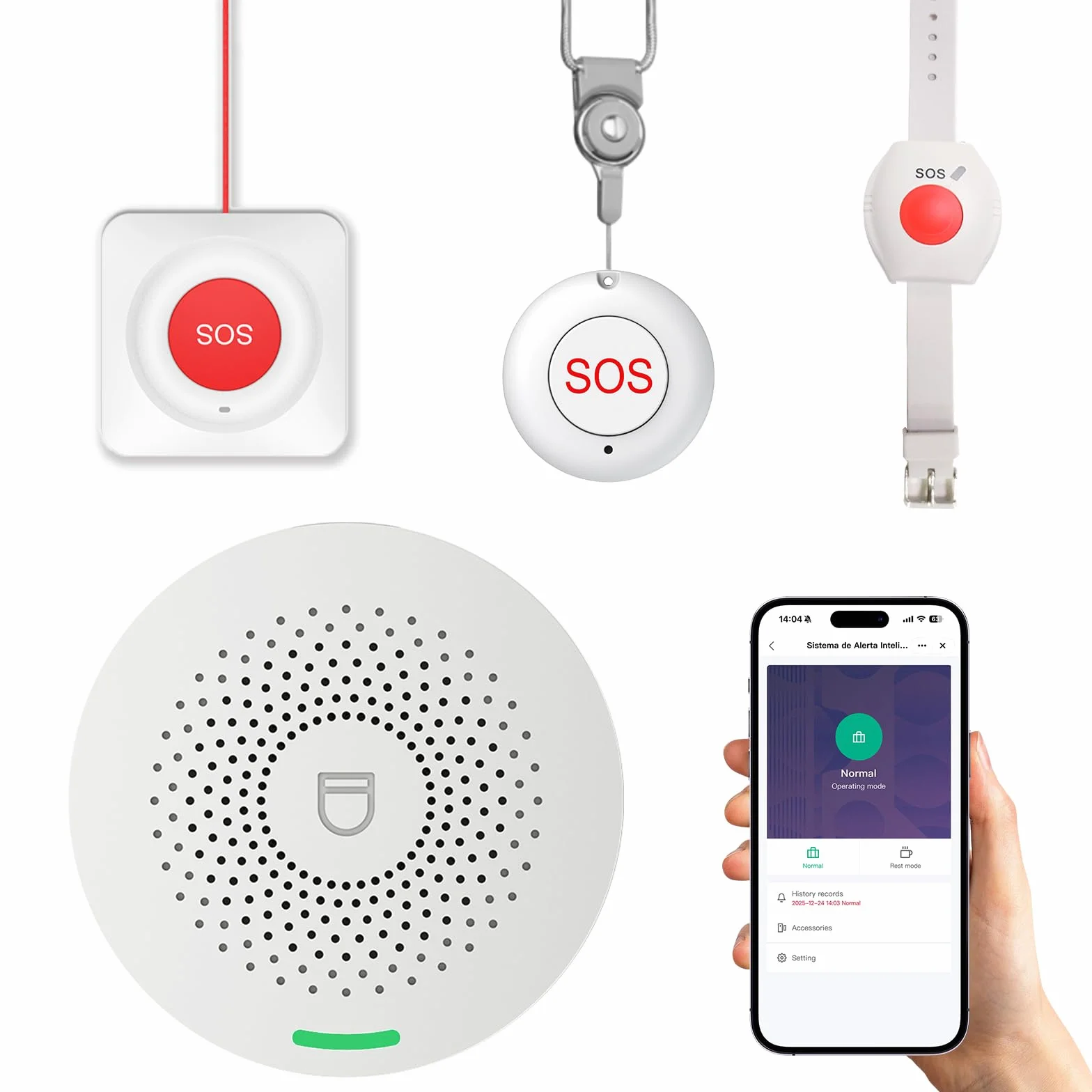Pulsera con Botón de Emergencia para Ancianos con WiFi, Avisador Personas Mayores sin Suscripción, IP55 Impermeable, Alarma 85 dB, Notificaciones por App y Volumen Ajustable (Kit de 4)