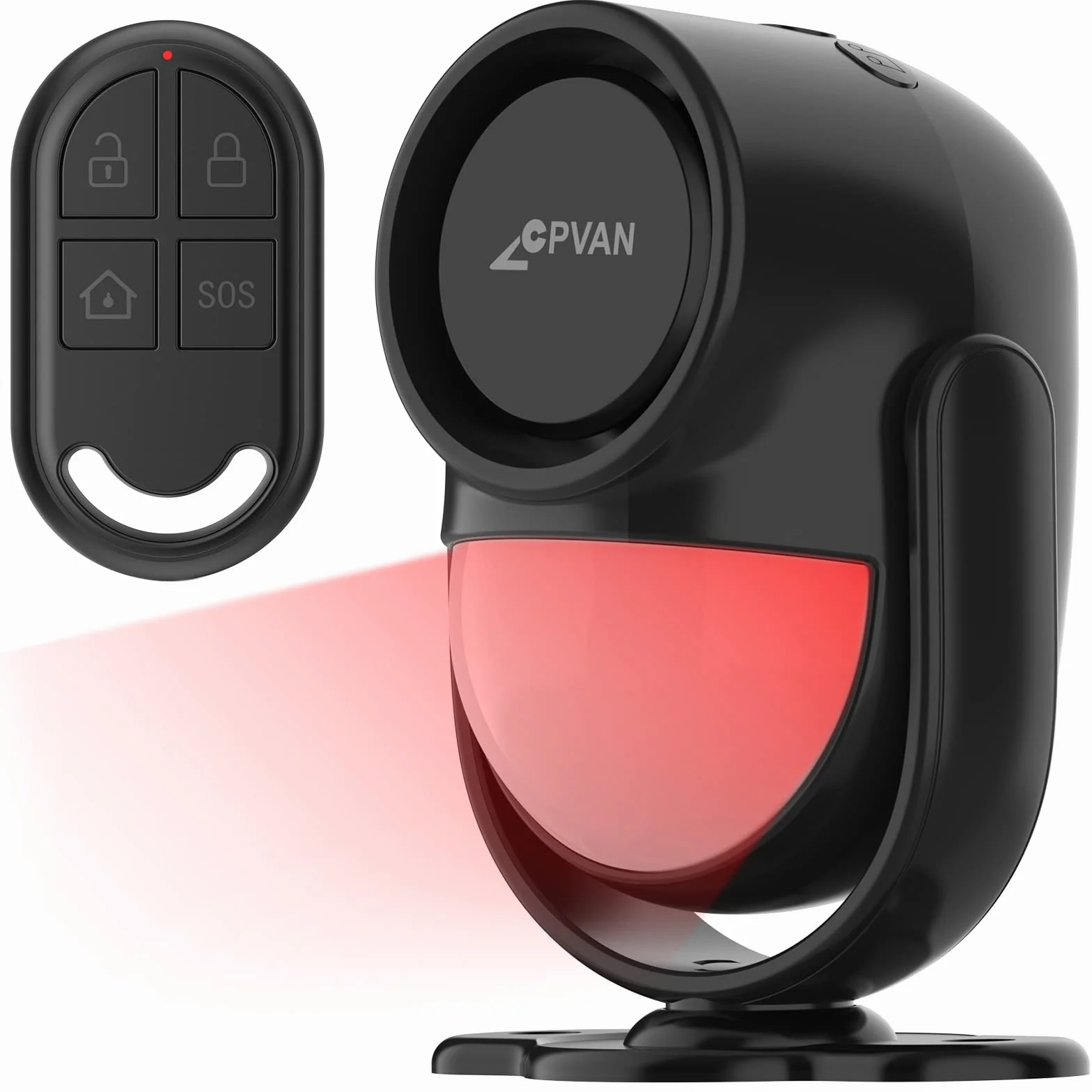 CPVAN Sensor de Movimiento, Sirena Alarma Casa para Puerta, Control Remoto Infrarrojo Sistema de Alarma Antirrobo -125dB -Accionado por Batería -Ideal para Interior de Tienda/Oficina/Casa, Negro