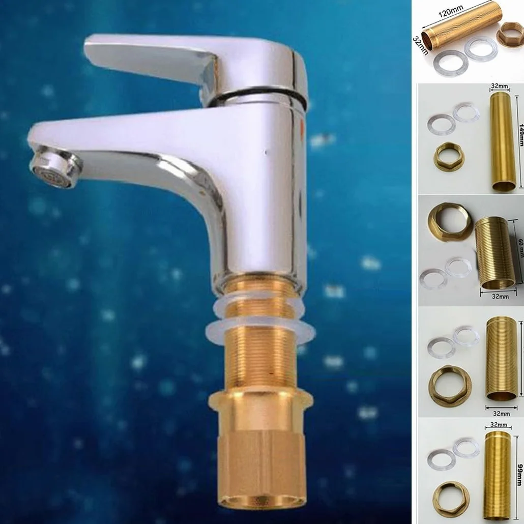 Práctico kit de reparación de grifo mezclador de lavabo de cocina, piezas de instalación de tuercas de tubo de latón roscado, para garantizar un funcionamiento suave del grifo (M32-150 mm)