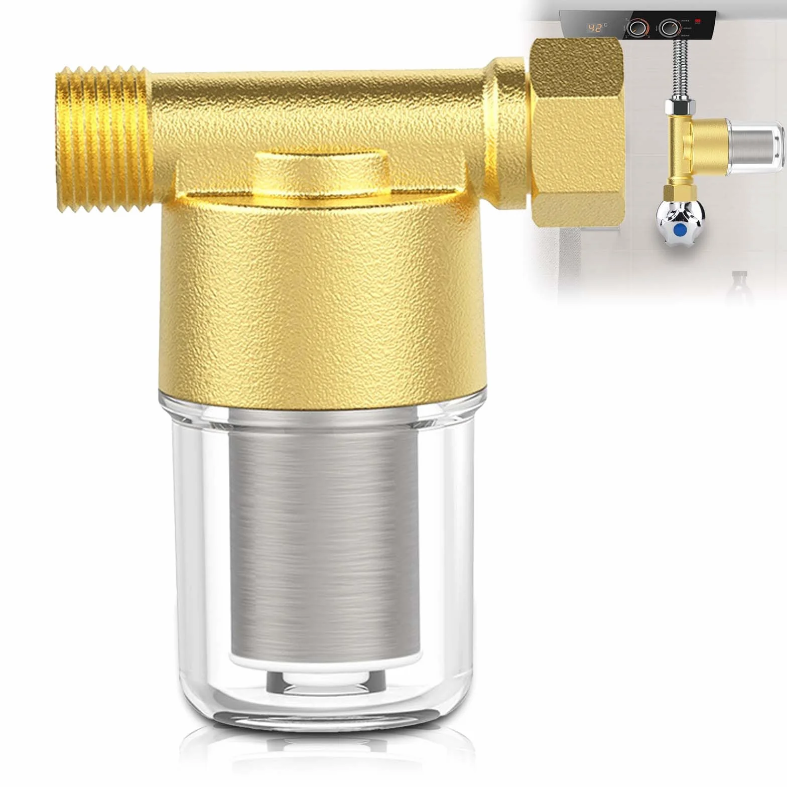 Filtro de agua de 1/2 pulgadas con elemento de acero inoxidable 304 de 40 μm, malla en línea, bomba de agua, latón para tuberías de baño