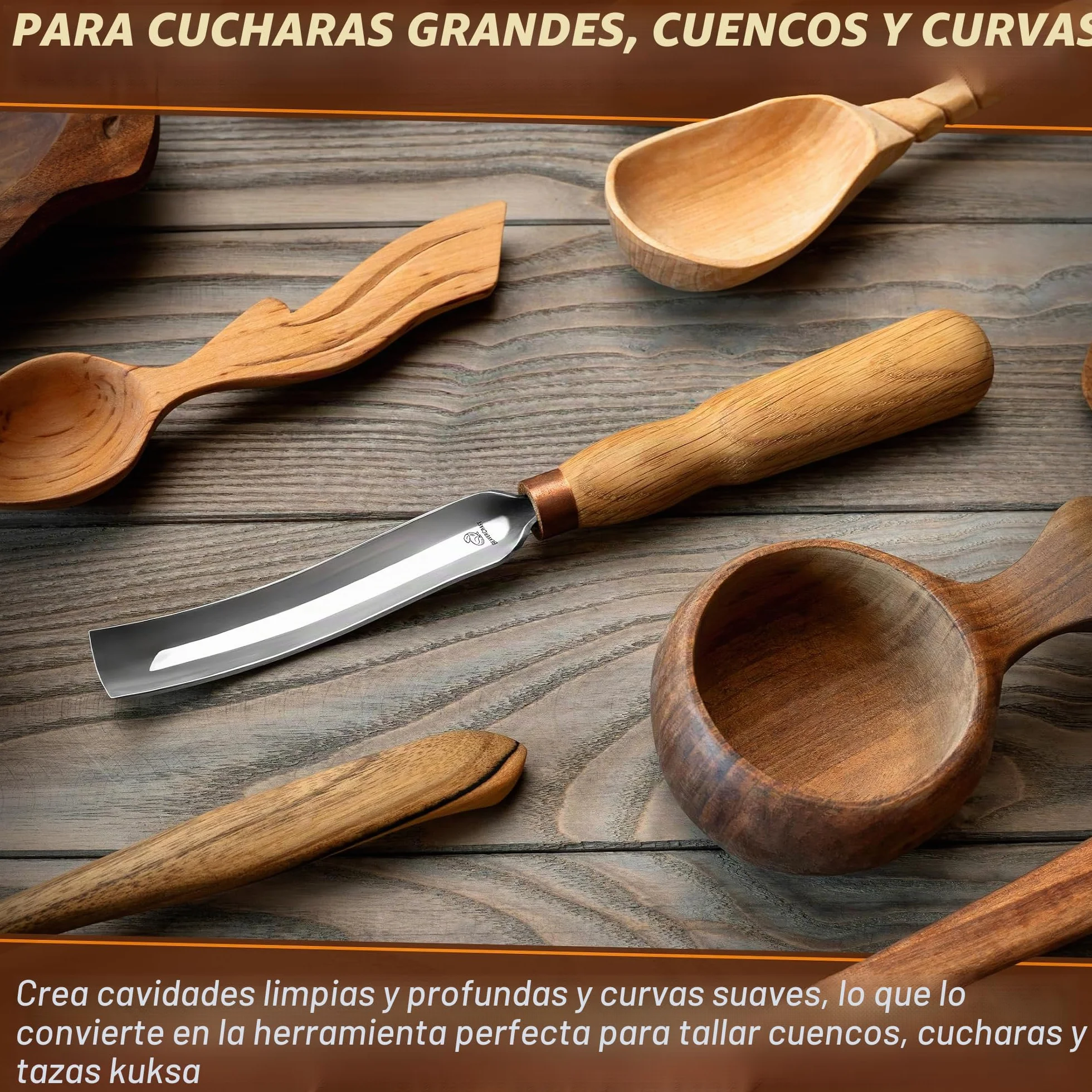 BeaverCraft Gouge Tallado Madera 7L/22 – Herramientas Tallado Cucharas, Cinceles, Gouge para Cuencos, Cincel Curvado, Cuchillo Whittling para Cucharas