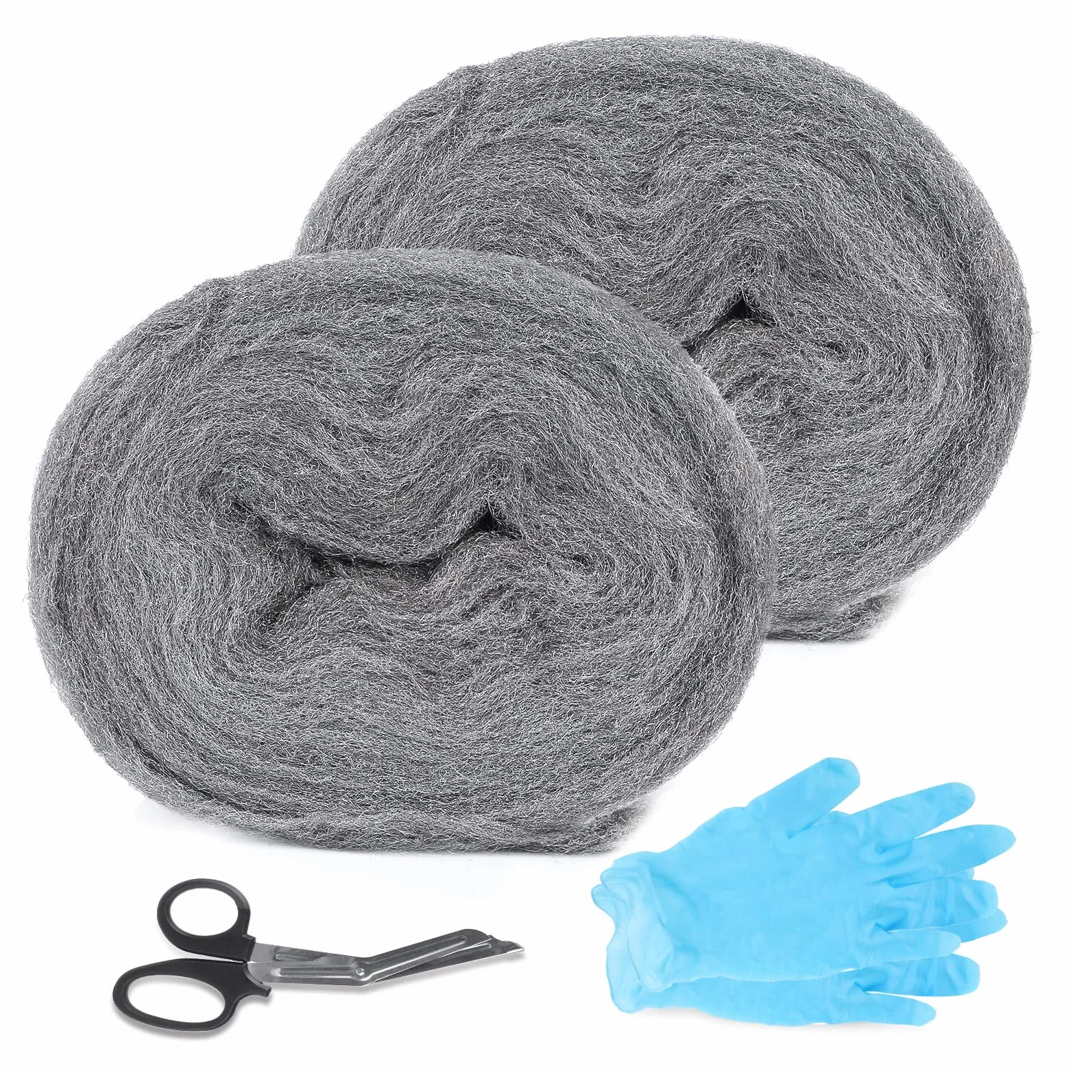 LALAGO 2PCs 9.2M de lana de acero contra los ratones, lana de acero fina 000 contra los roedores, agujeros de la pared grietas trampa para ratones con guantes de trabajo tijeras