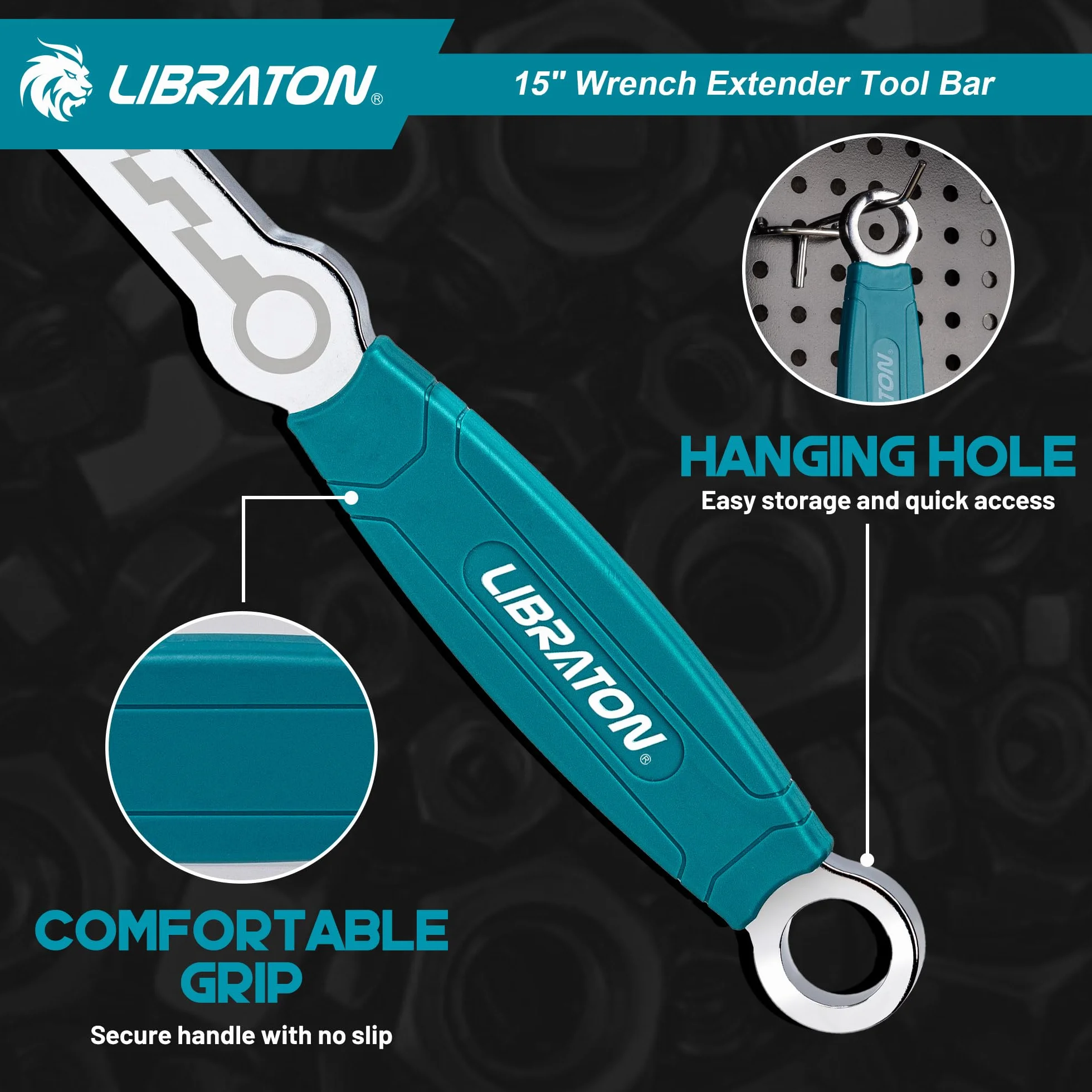 LIBRATON Barra Extensión de Llave de 38 cm, Herramienta Extensora de Llave para Máximo Apalancamiento, Adaptador Extensor de Llave para Reparación y Mecánica Automóviles, con Agarre Antideslizante